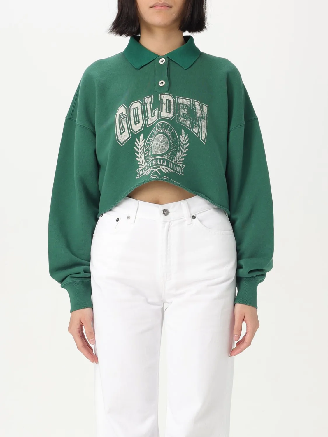 Polo crop in cotone con logo Golden Goose