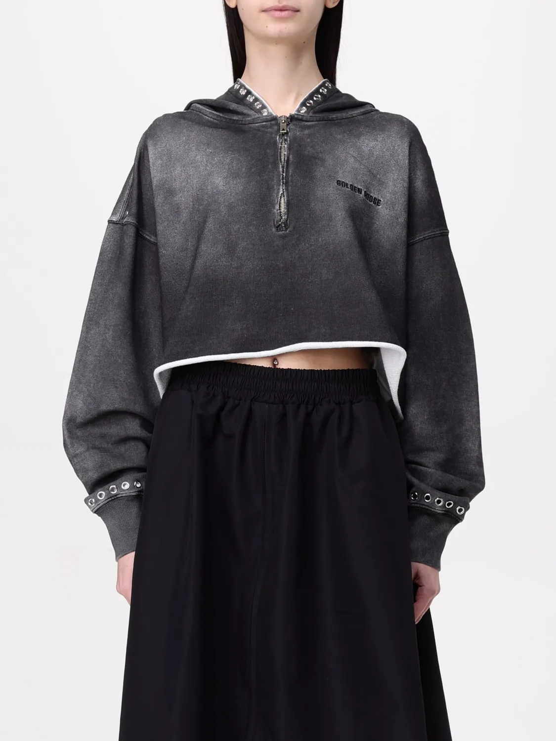Felpa cropped con logo Golden Goose