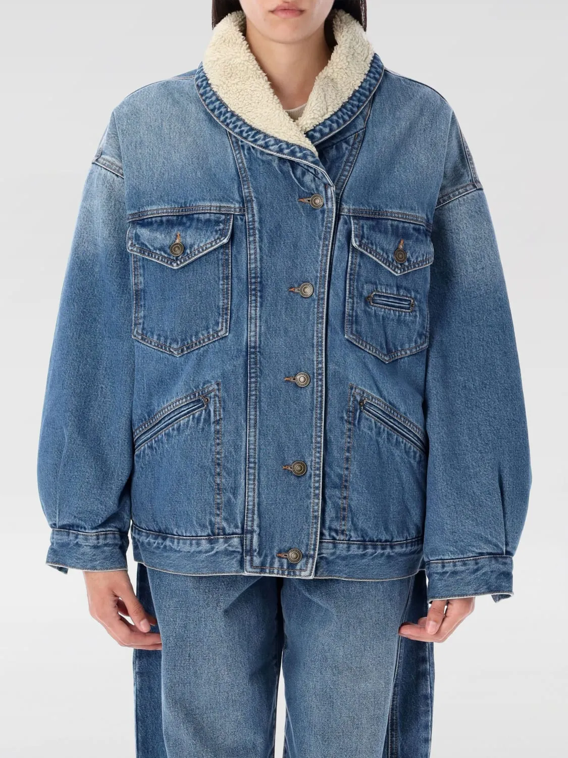 Giubbotto Isabel Marant in denim con inserti in shearling