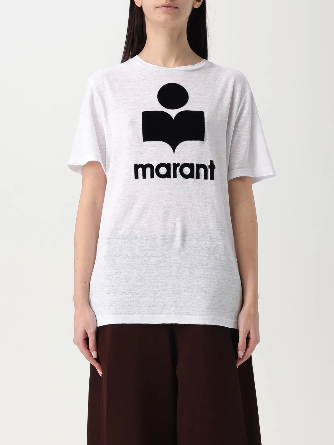 T-shirt in lino con logo Isabel Marant Etoile