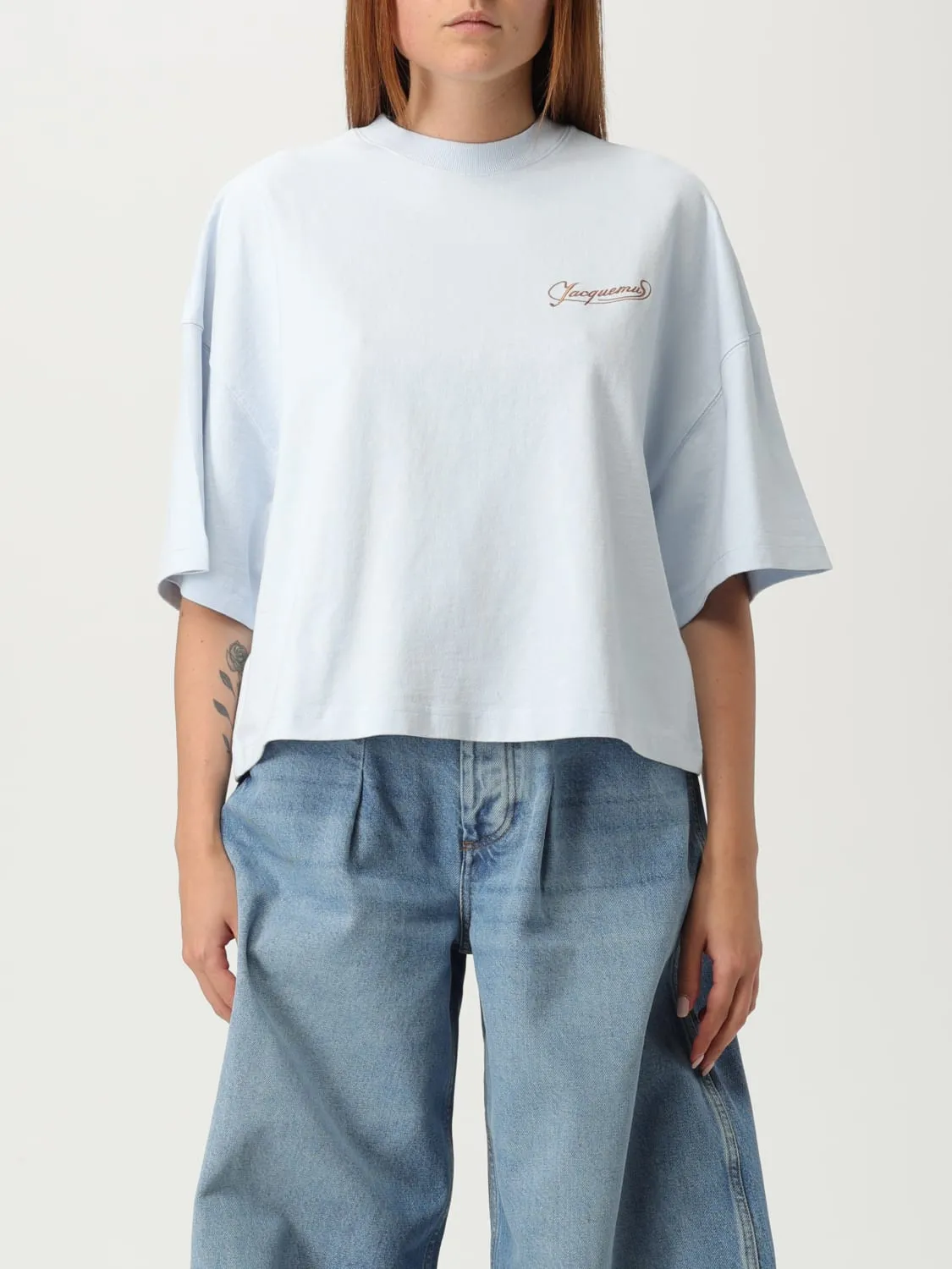 T-shirt in cotone con logo ricamato Jacquemus