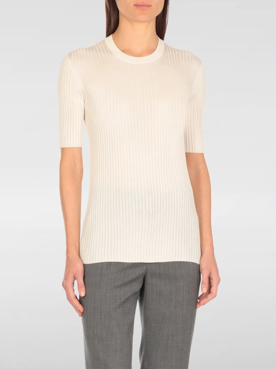 Top basic Jil Sander in maglia di seta a coste