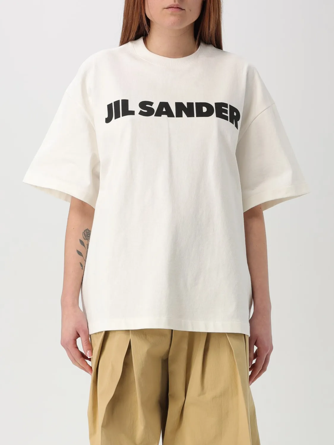 T-shirt in cotone con maxi logo Jil Sander