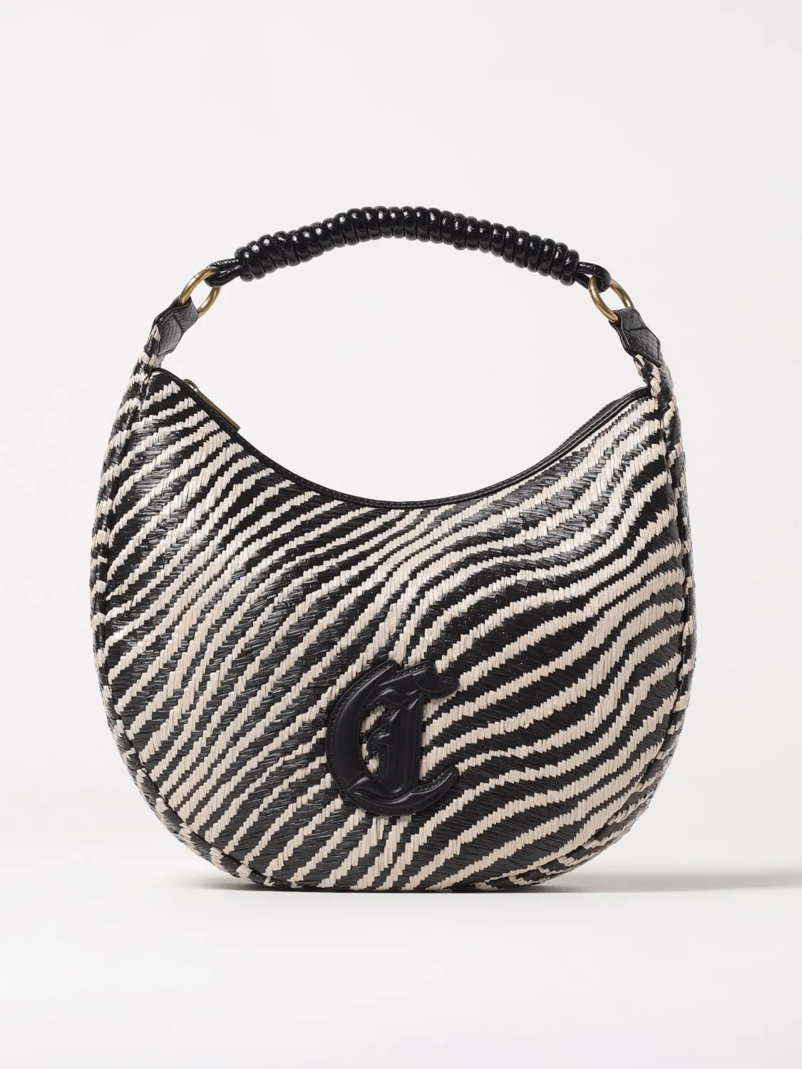Borsa Just Cavalli in rafia intrecciata con motivo zebrato