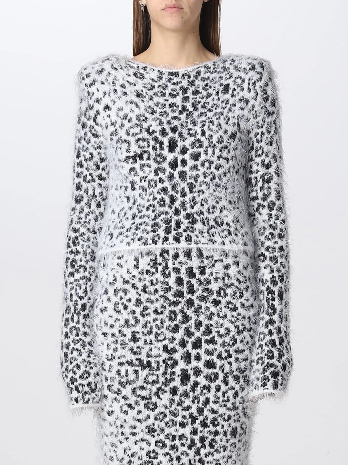 Cropped scollo barca manica lunga jacquard leo