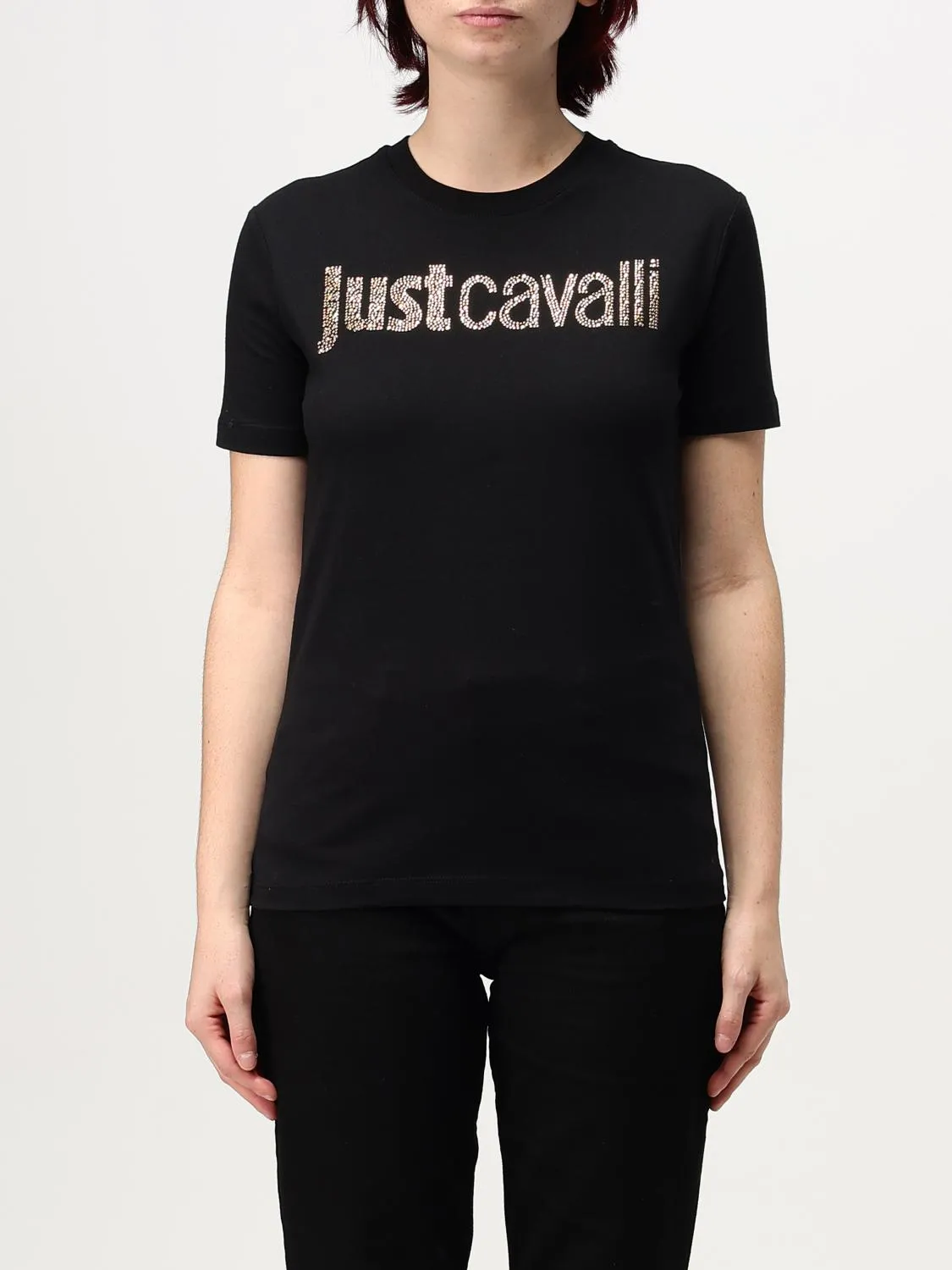 T-shirt Just Cavalli in jersey di cotone con strass