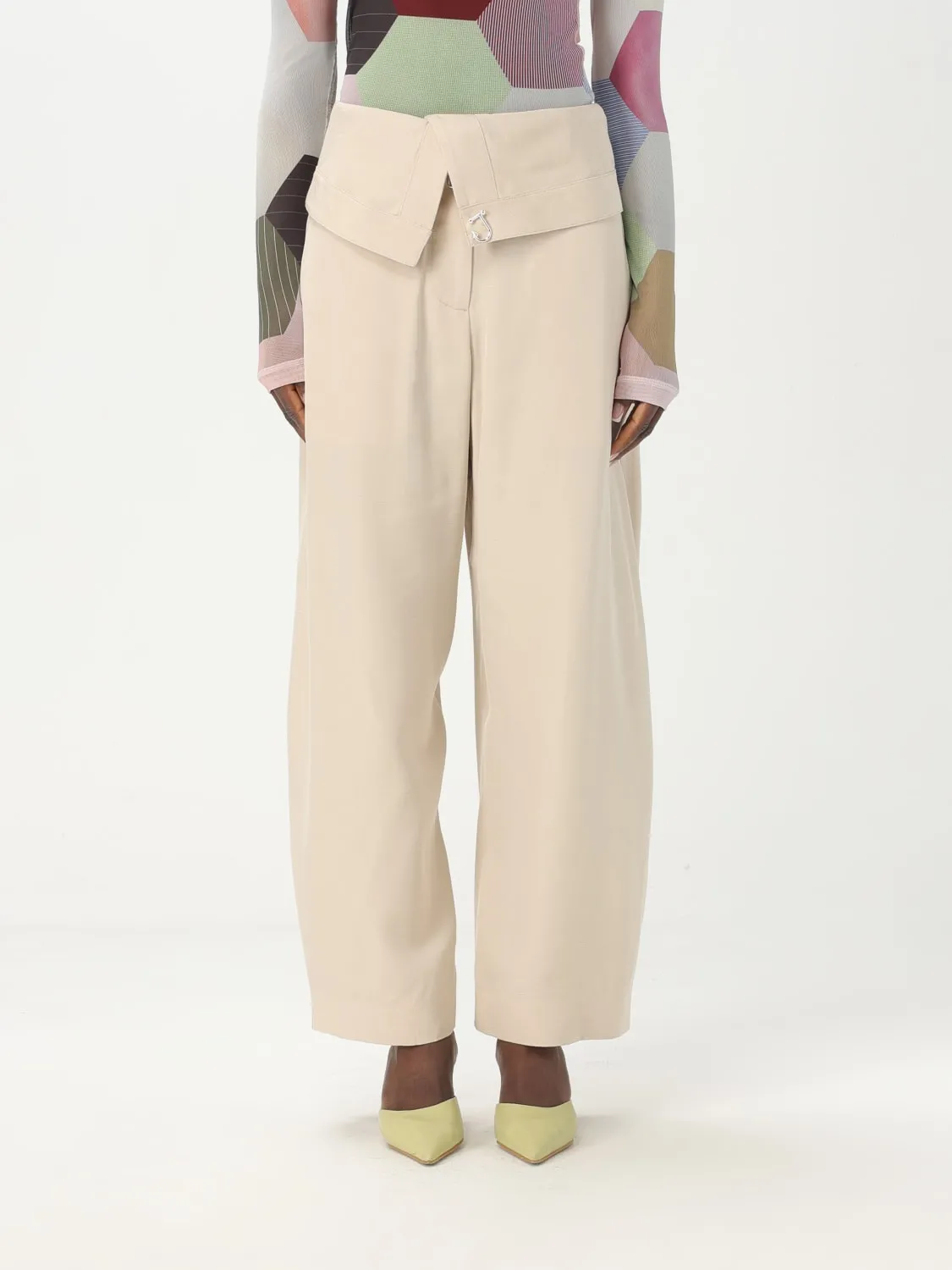 Pantalone JW Anderson in viscosa e seta con maxi risvolto