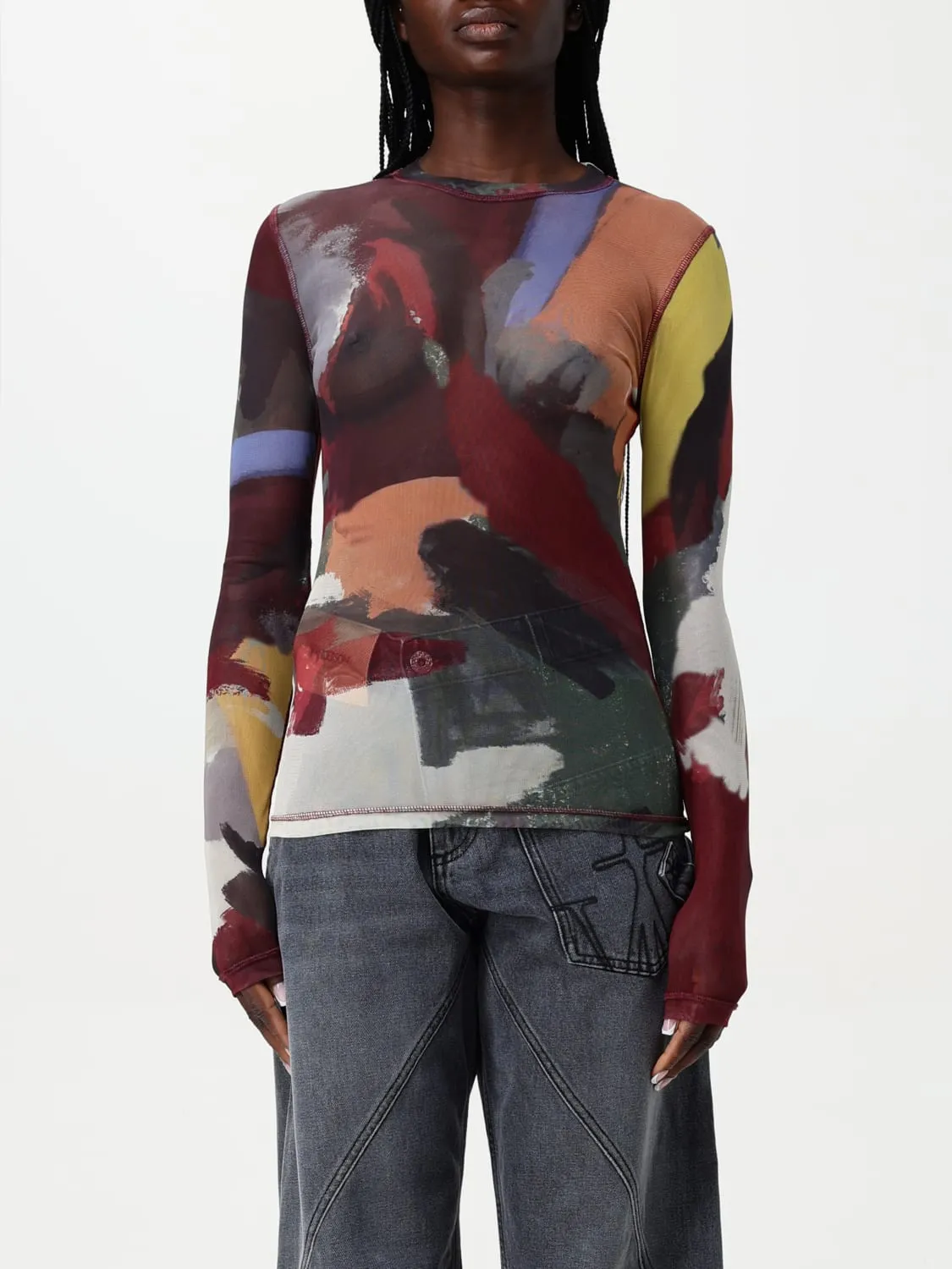 Top JW Anderson in jersey con stampa astratta