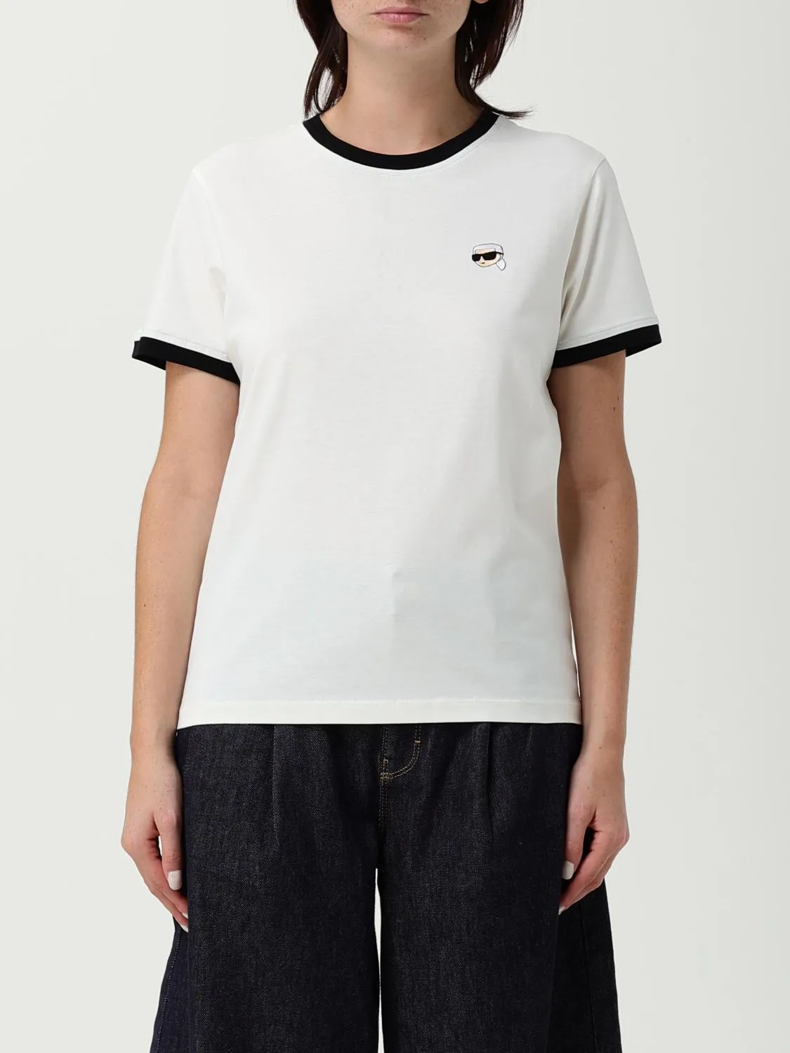 T-shirt in cotone organico con mini logo Karl Lagerfeld