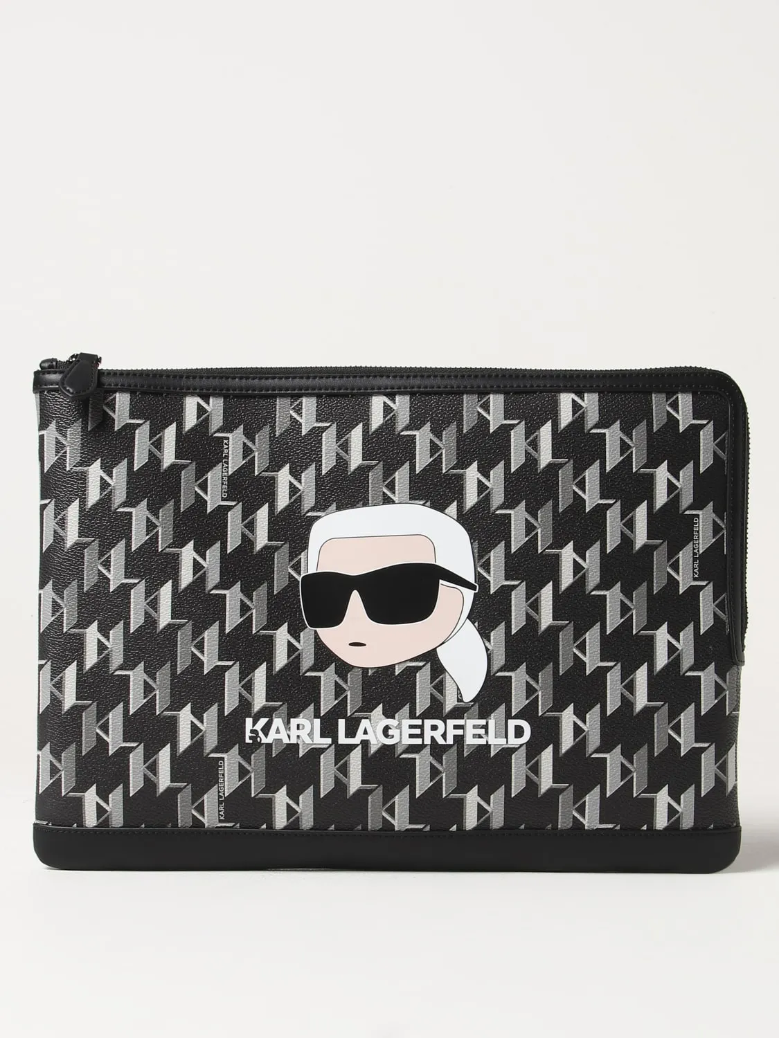 Clutch Ikonic 2.0 Karl Lagerfeld in pelle sintetica a grana con monogram all over e logo stampato