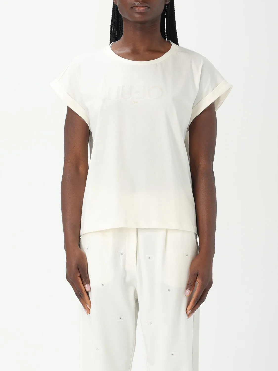 T-shirt in cotone stretch con logo Liu Jo
