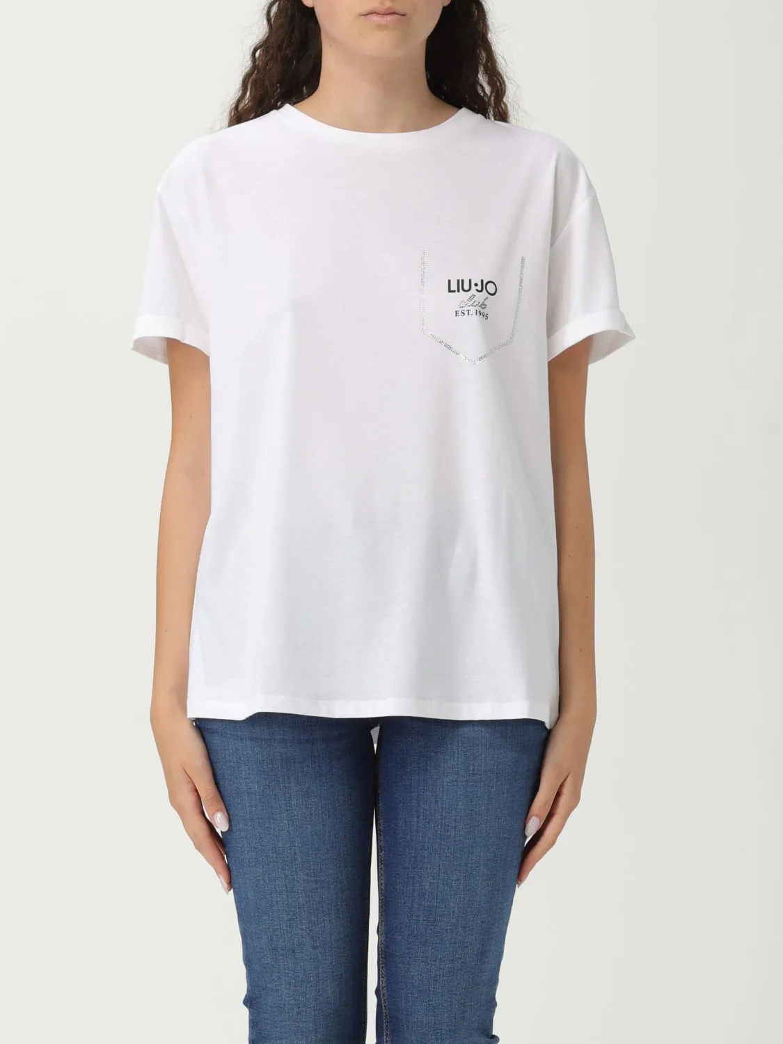 T-shirt in cotone con strass Liu Jo
