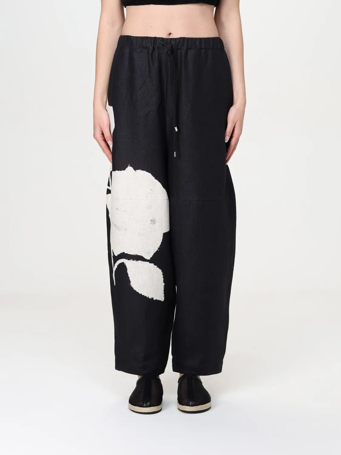 Pantalone Liviana Conti in misto lino con stampa floreale