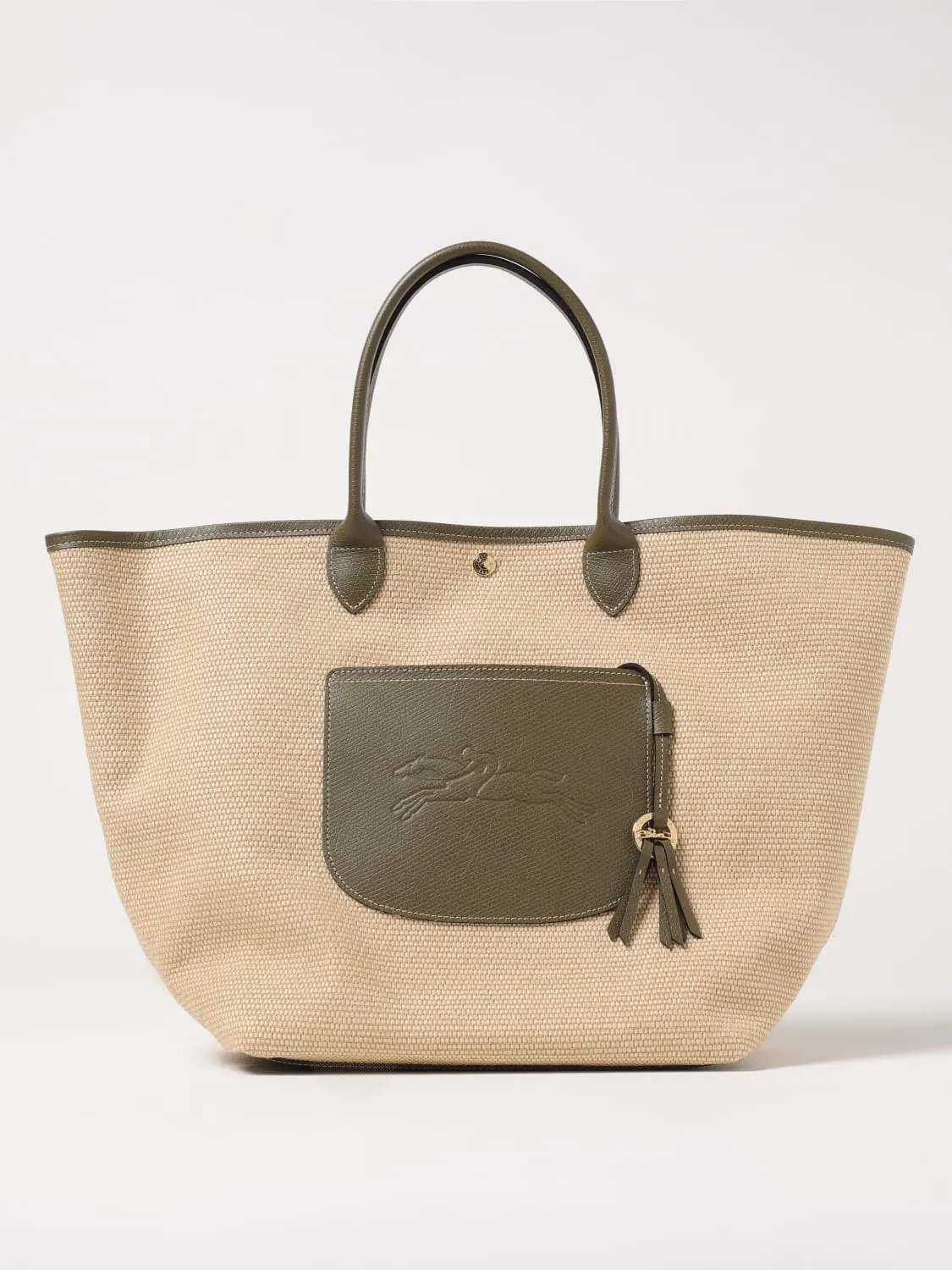 Borsa tote Le Panier Pliage Longchamp in rafia e pelle a grana