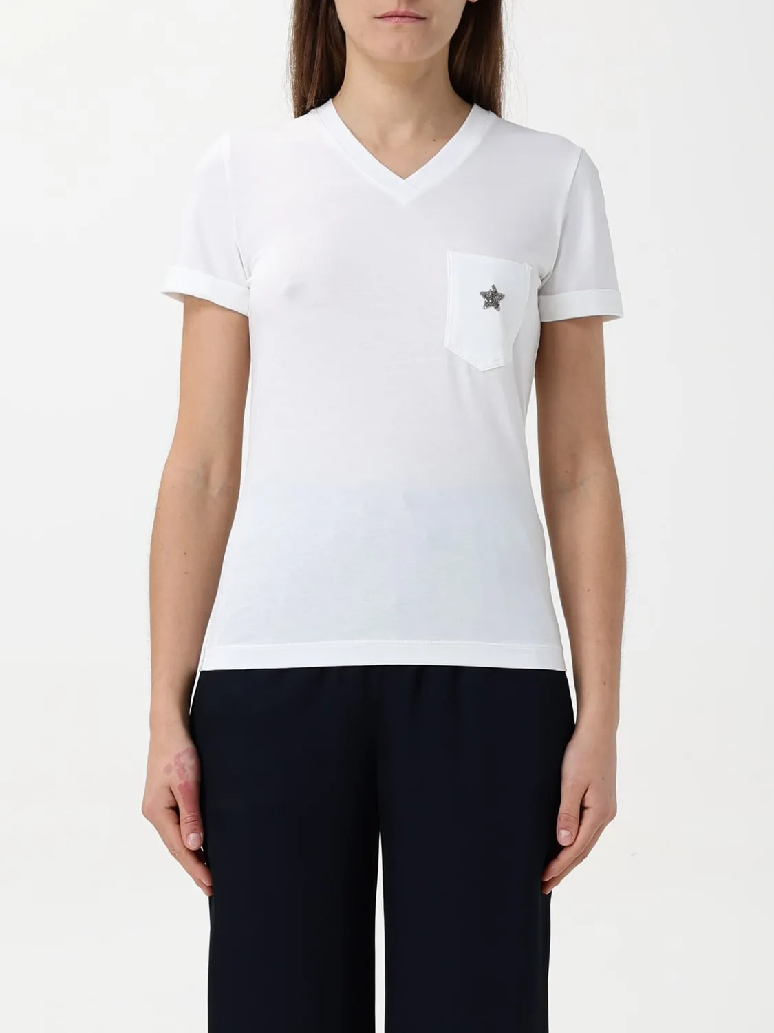 T-shirt a v Lorena Antoniazzi in cotone stretch