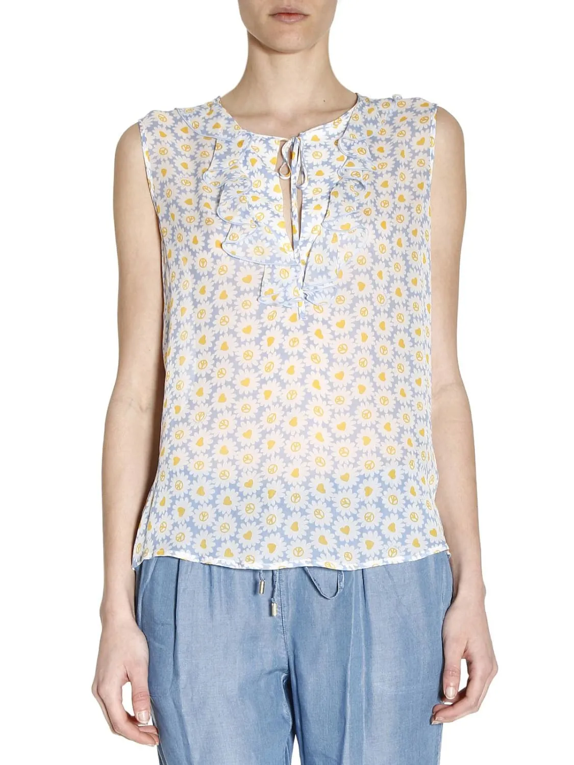 Top con stampa di margherite e rouche