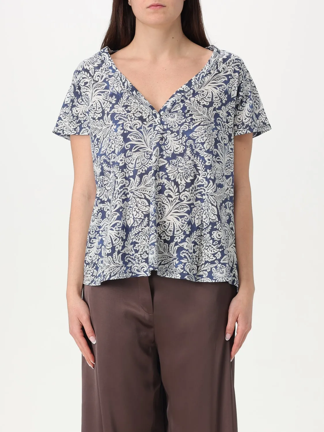 T-shirt a v Maliparmi in cotone paisley