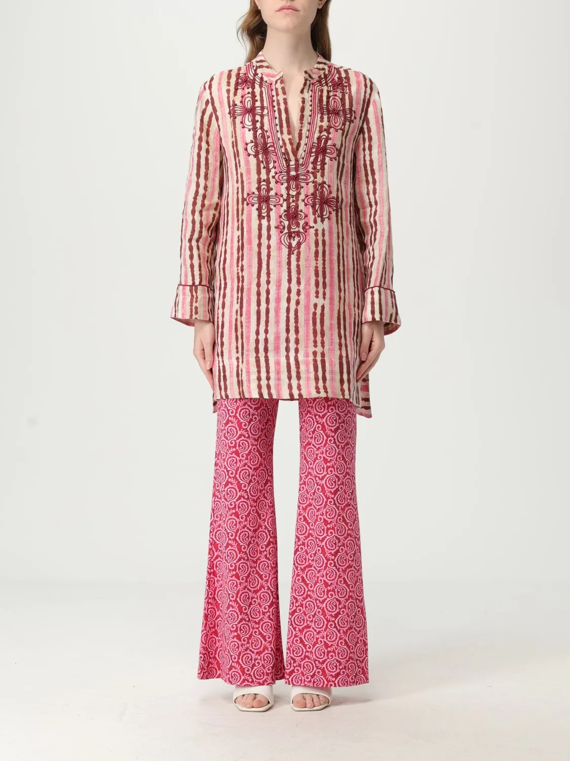 Blusa Maliparmi in lino a righe con fiori