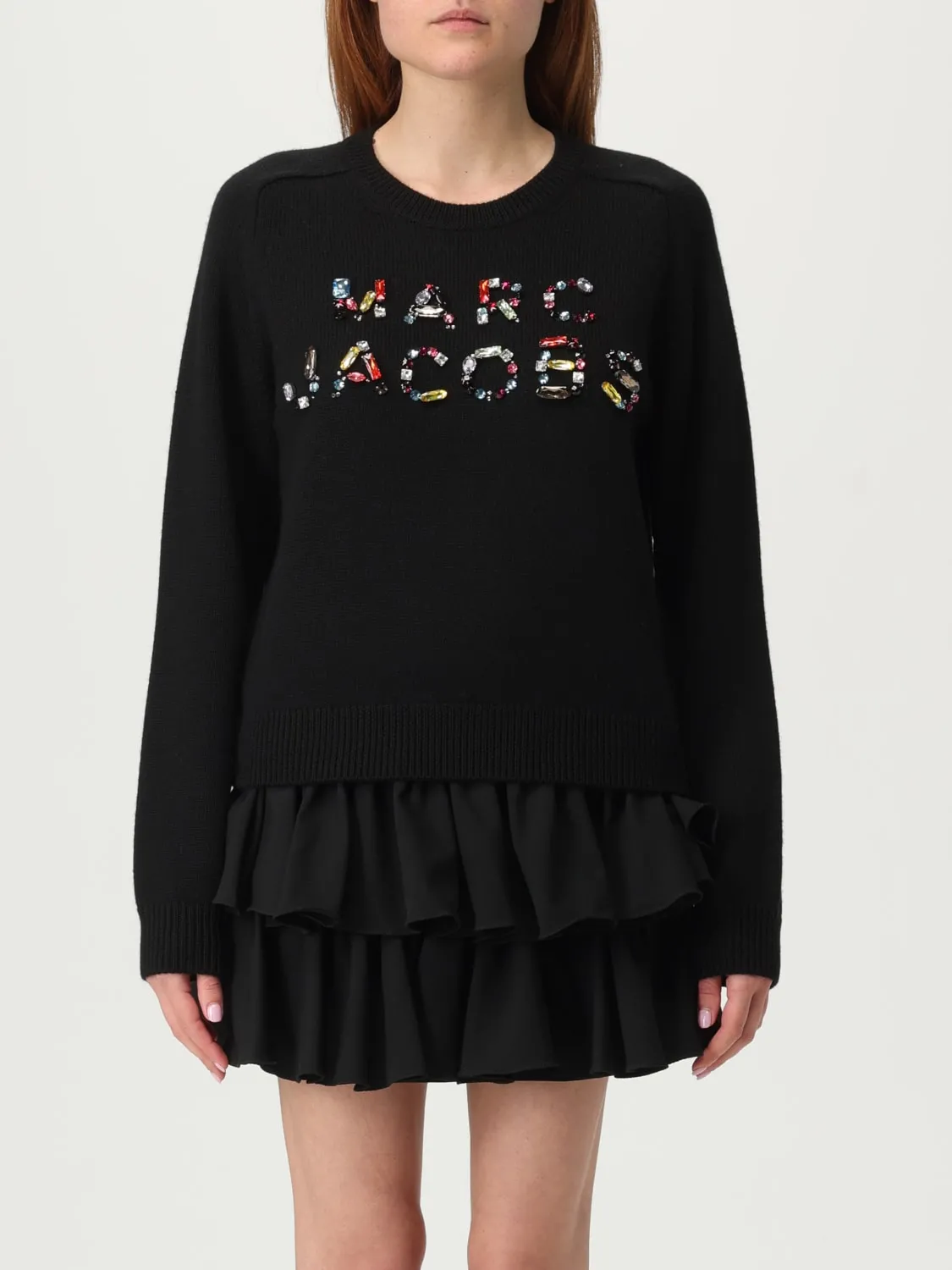 Maglia di lana con logo di pietre e strass Marc Jacobs