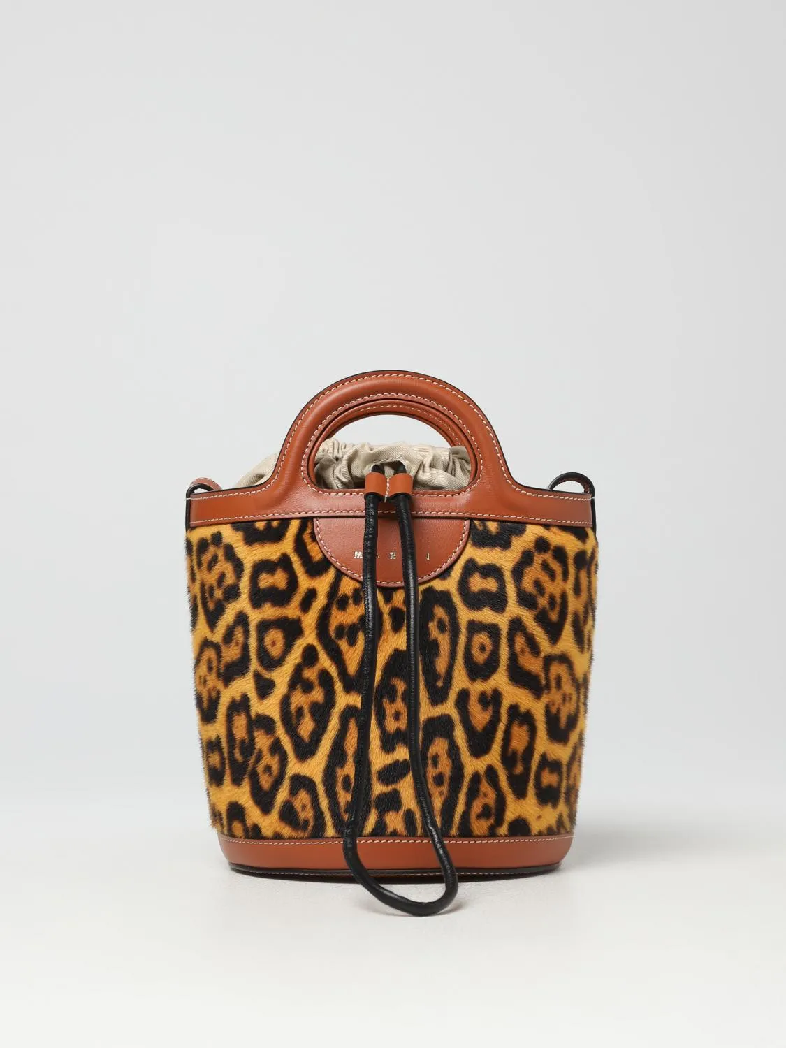 Borsa Tropicalia Marni in shearling con stampa animalier e logo