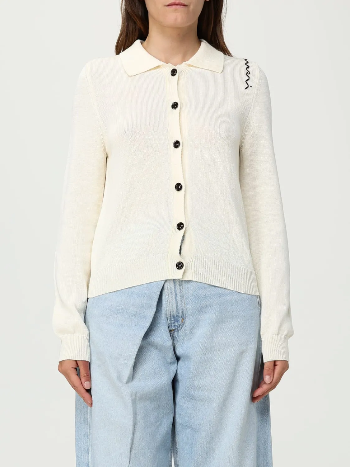 Cardigan a polo in maglia di cotone Marni