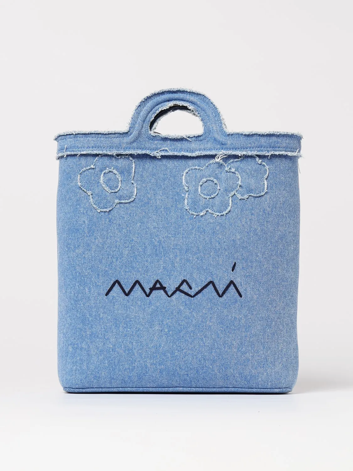 Borse a mano tote in denim con fiori e logo Marni