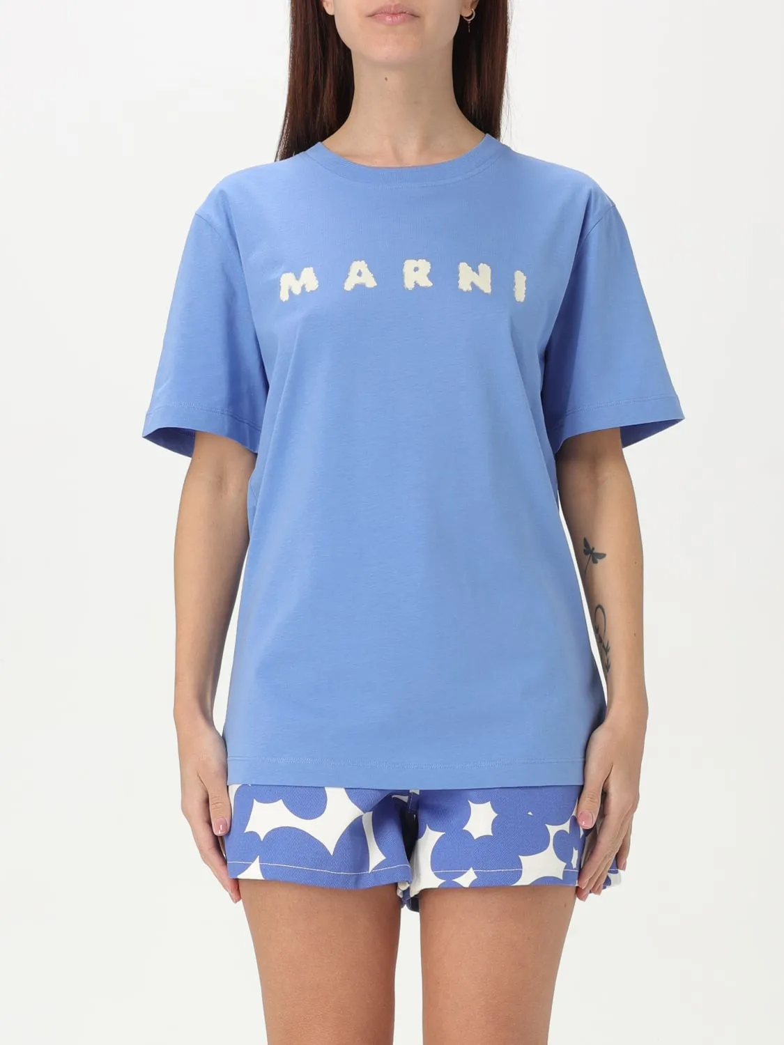 T-shirt in cotone con maxi logo Marni