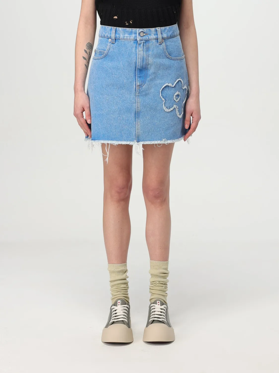 Gonna Marni in denim di cotone con fiori