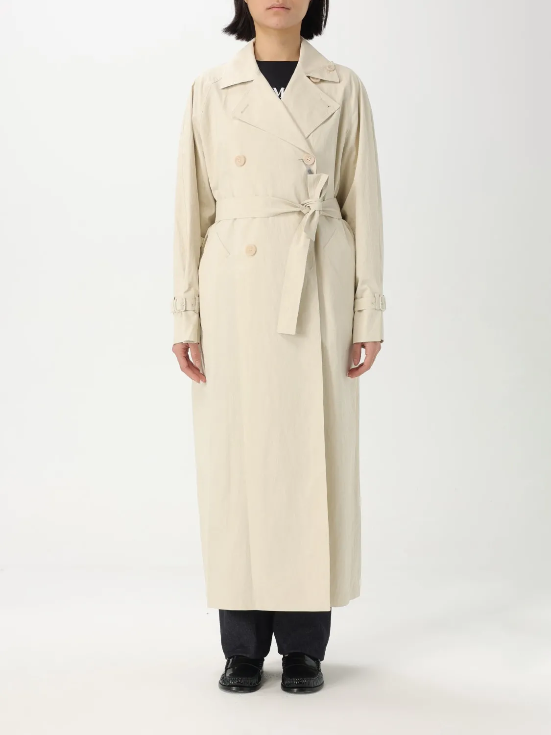 Trench a doppiopetto lungo Max Mara in lino