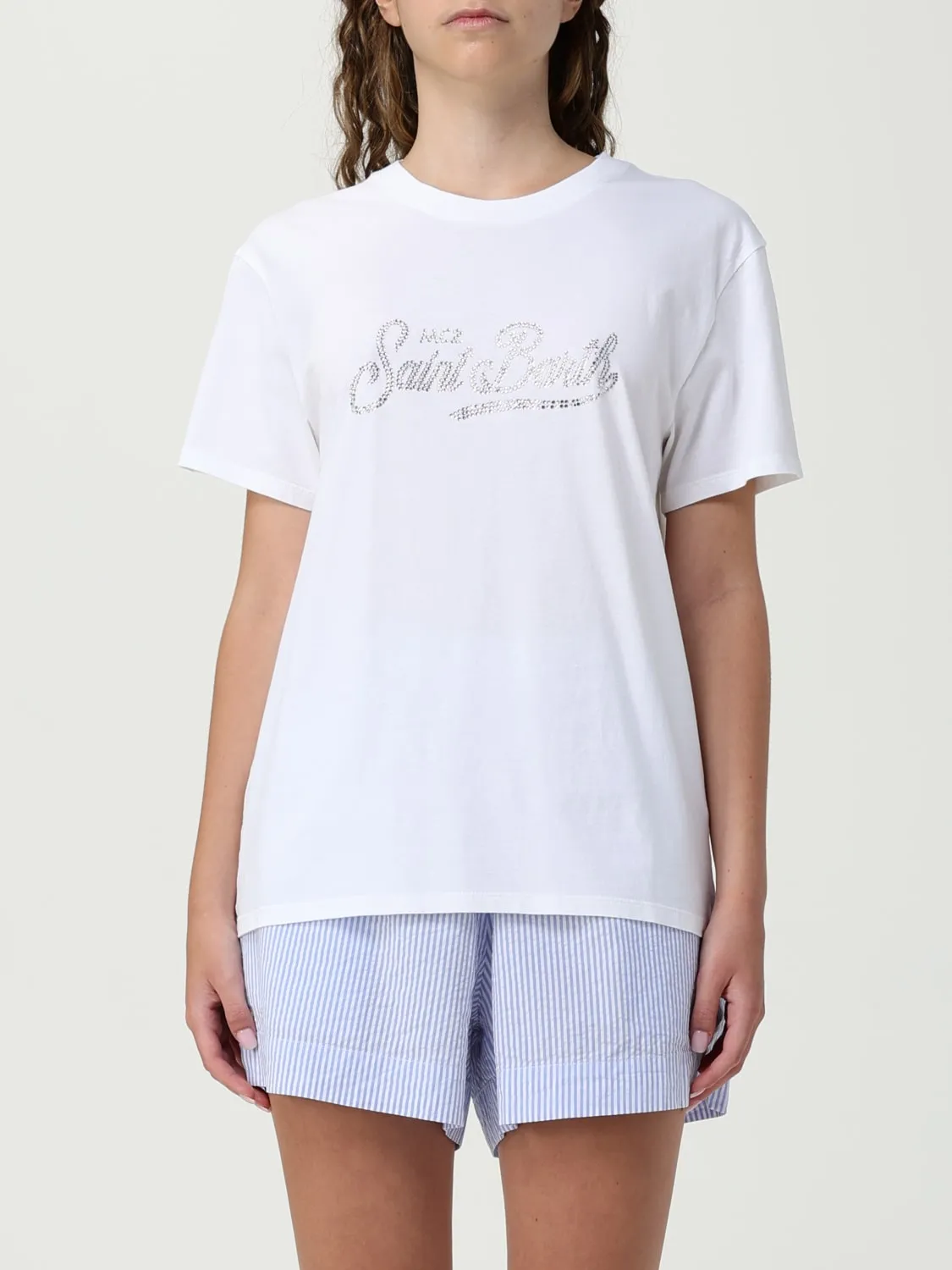 T-shirt basic MC2 Saint Barth in cotone con logo di strass