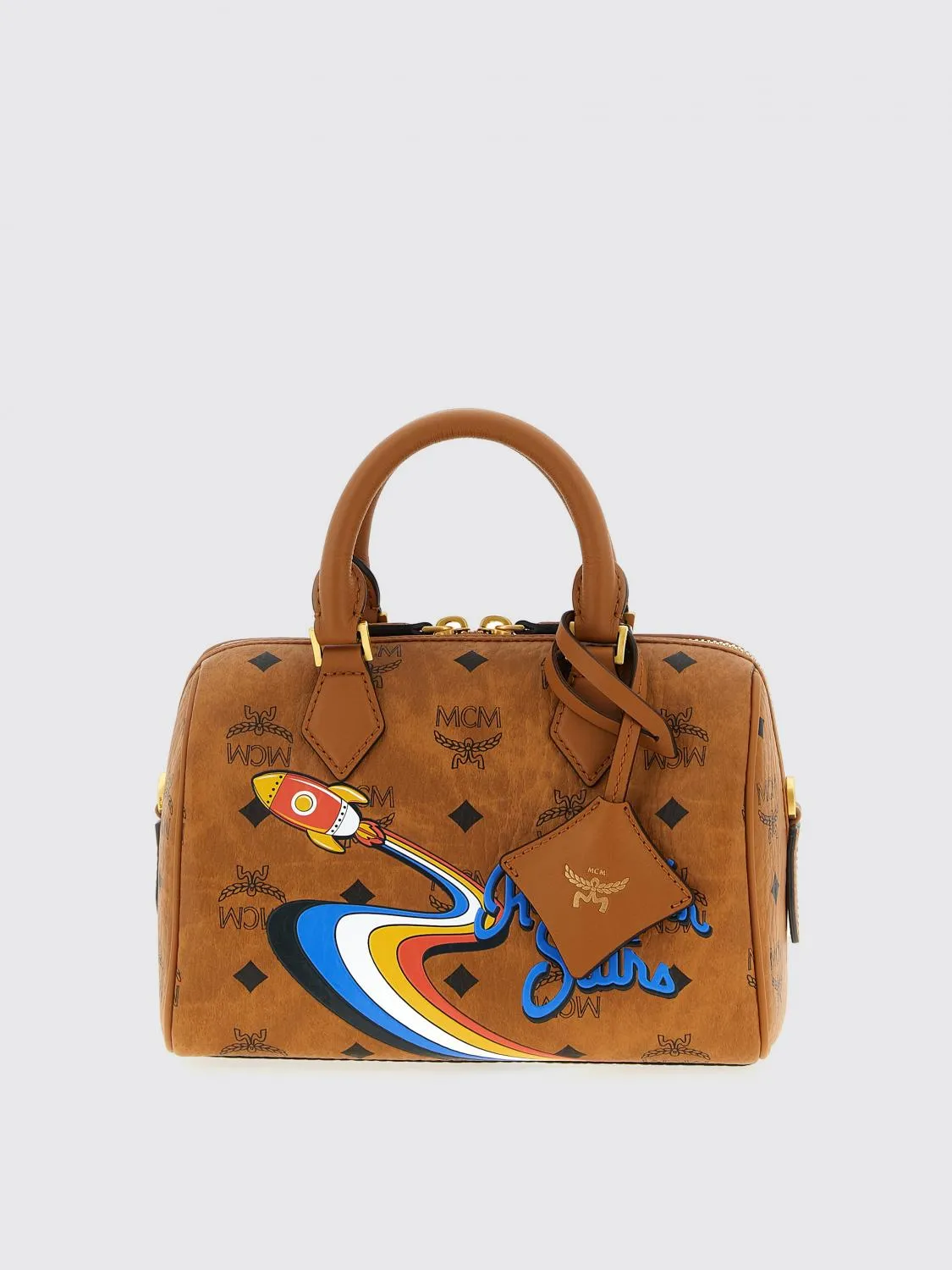 Borsa Ella Boston MCM in cotone spalmato con stampa