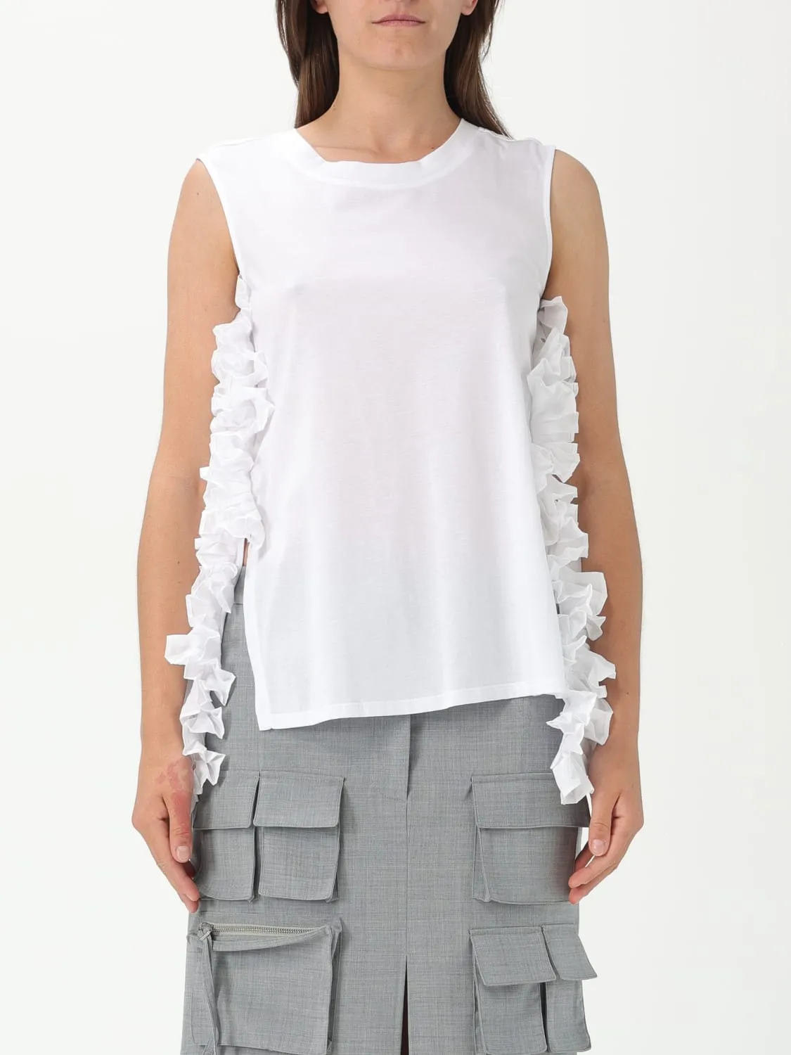 Canotta in cotone con rouches Meimeij