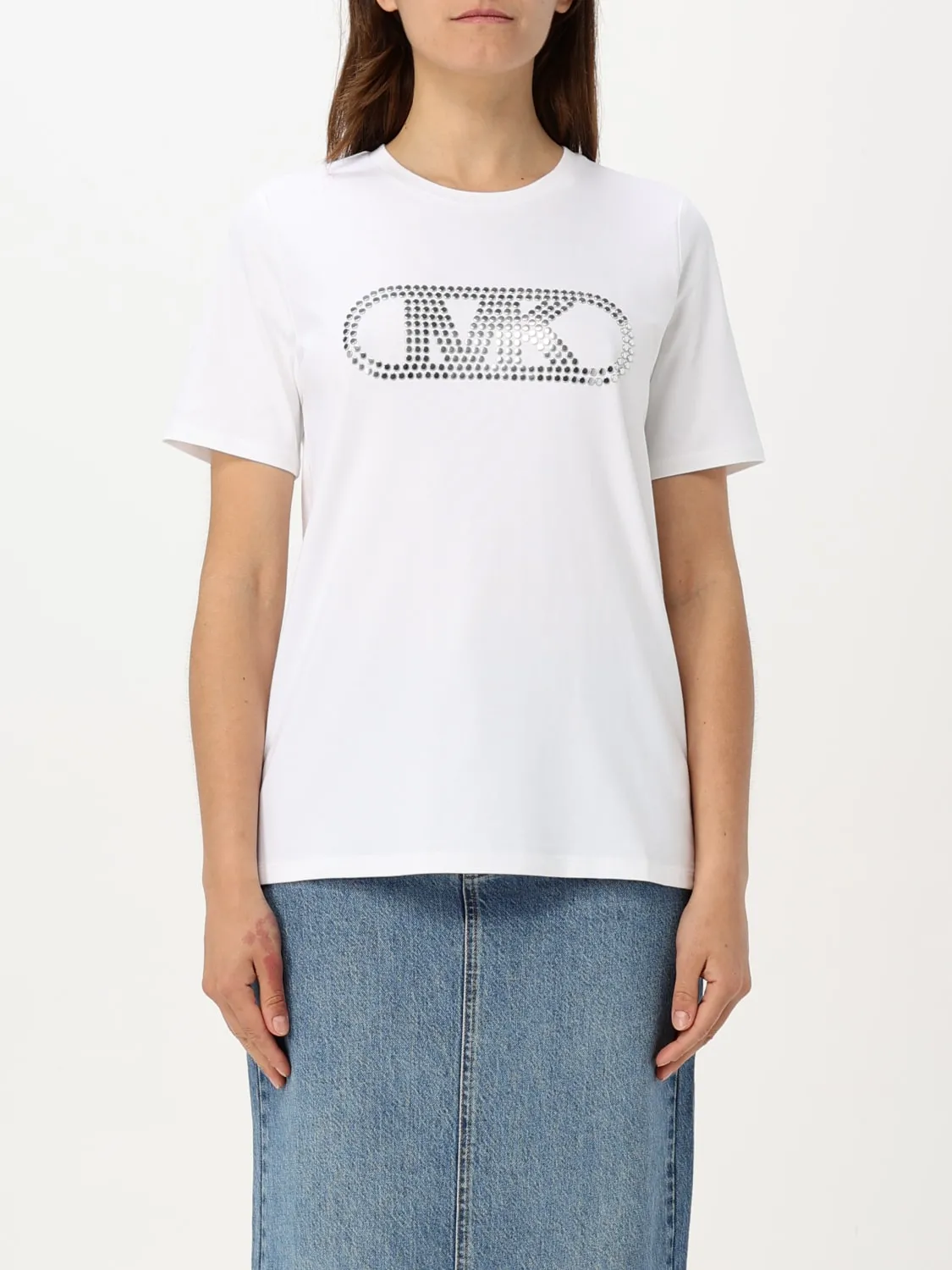 T-shirt monogram MK di strass Michael Kors