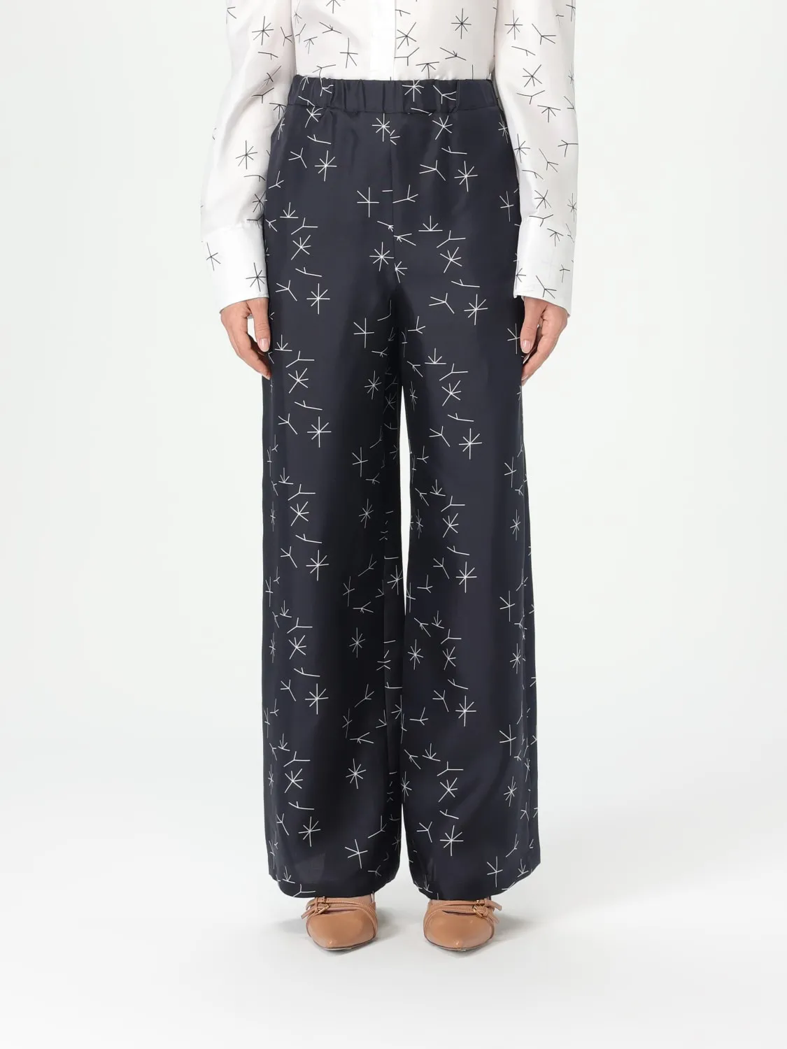 Pantalone MM Max Mara in twill di seta stampato