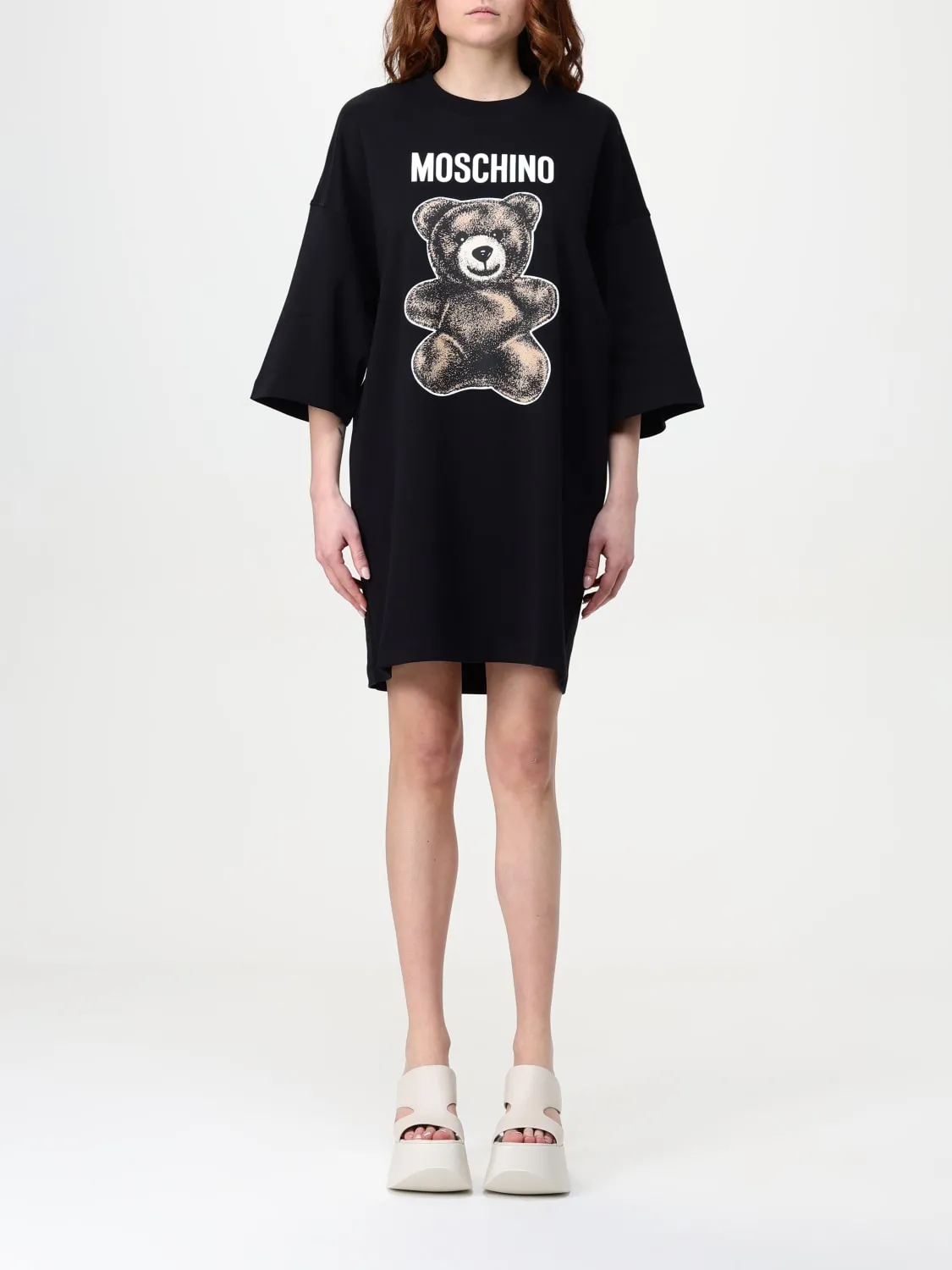 Abito a t-shirt in cotone con stampa Teddy Moschino Couture