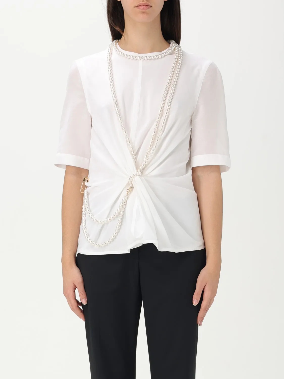 T-shirt Moschino Couture in cotone con perle sintetiche