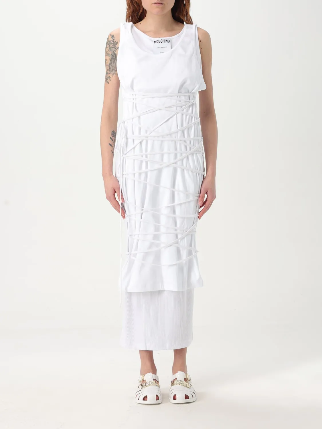 Abito Moschino Couture in jersey con fettucce intrecciate