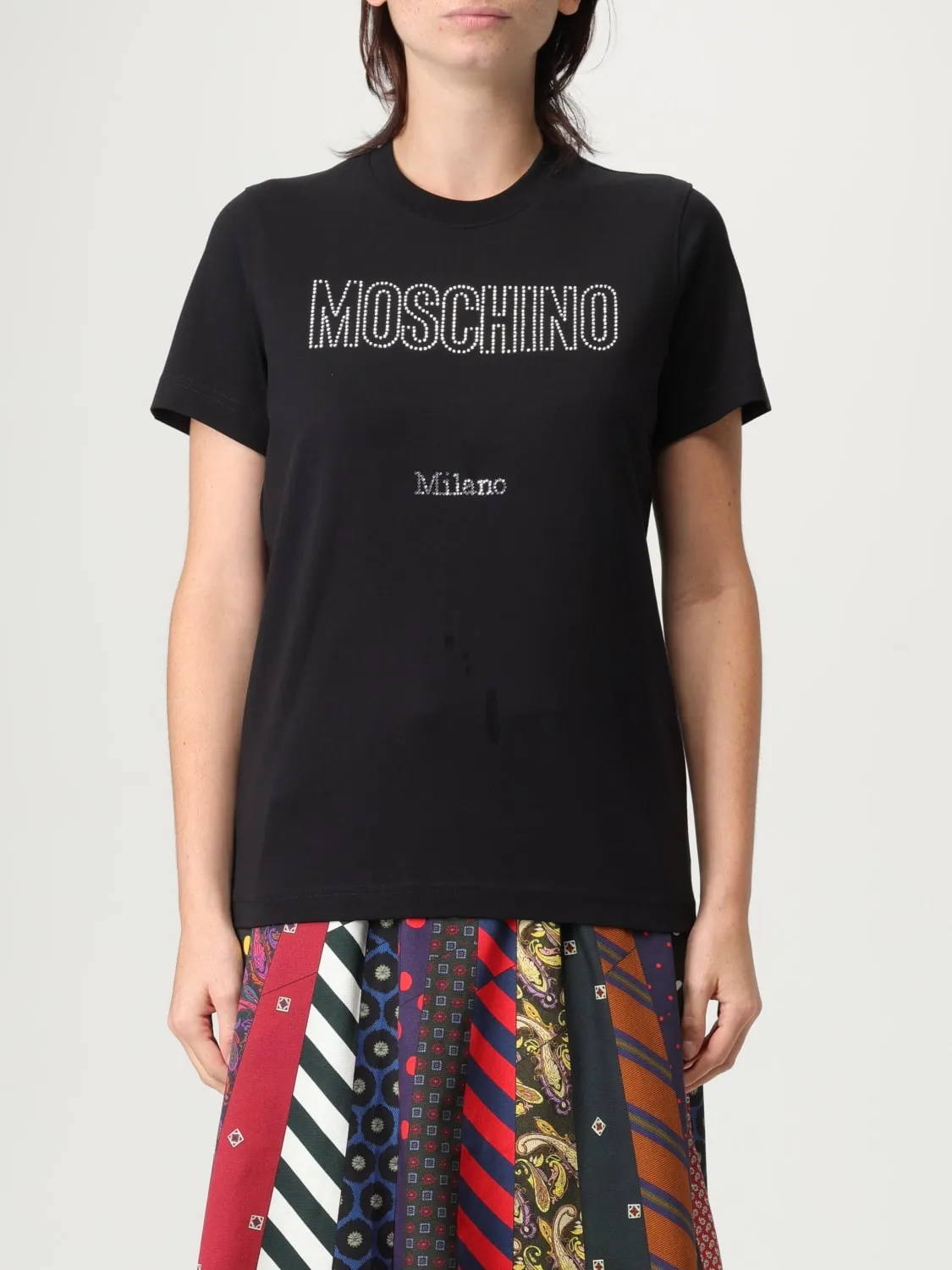 T-shirt in cotone con logo di strass Moschino Couture