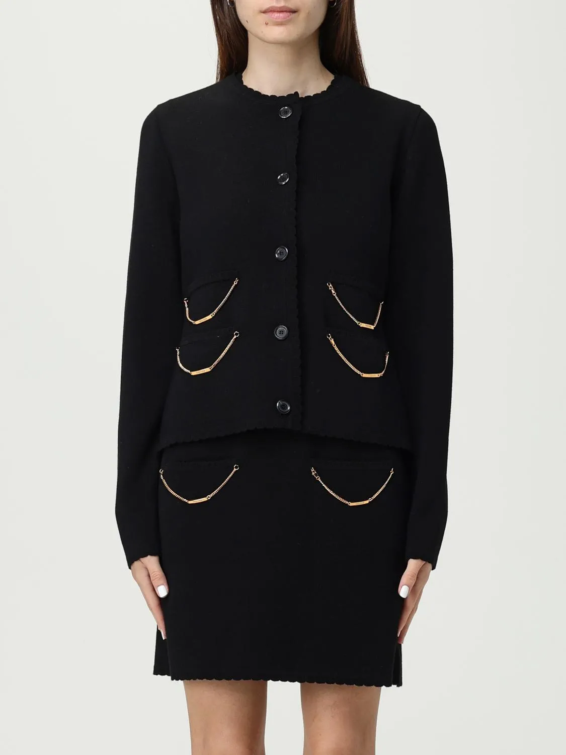 Cardigan Moschino Couture in misto lana con maglia metallica