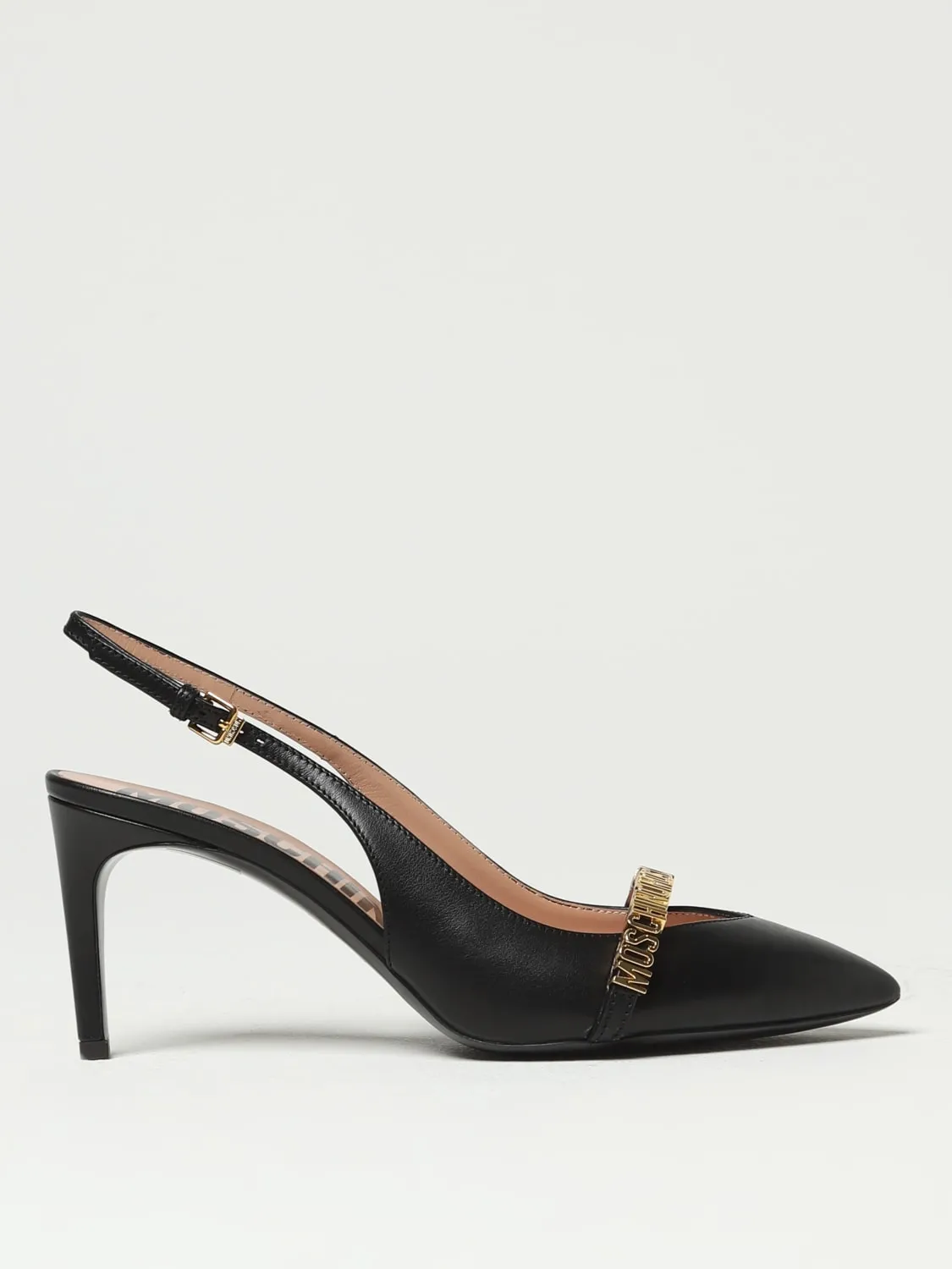 Slingback Moschino Couture in pelle con lettering logo in metallo