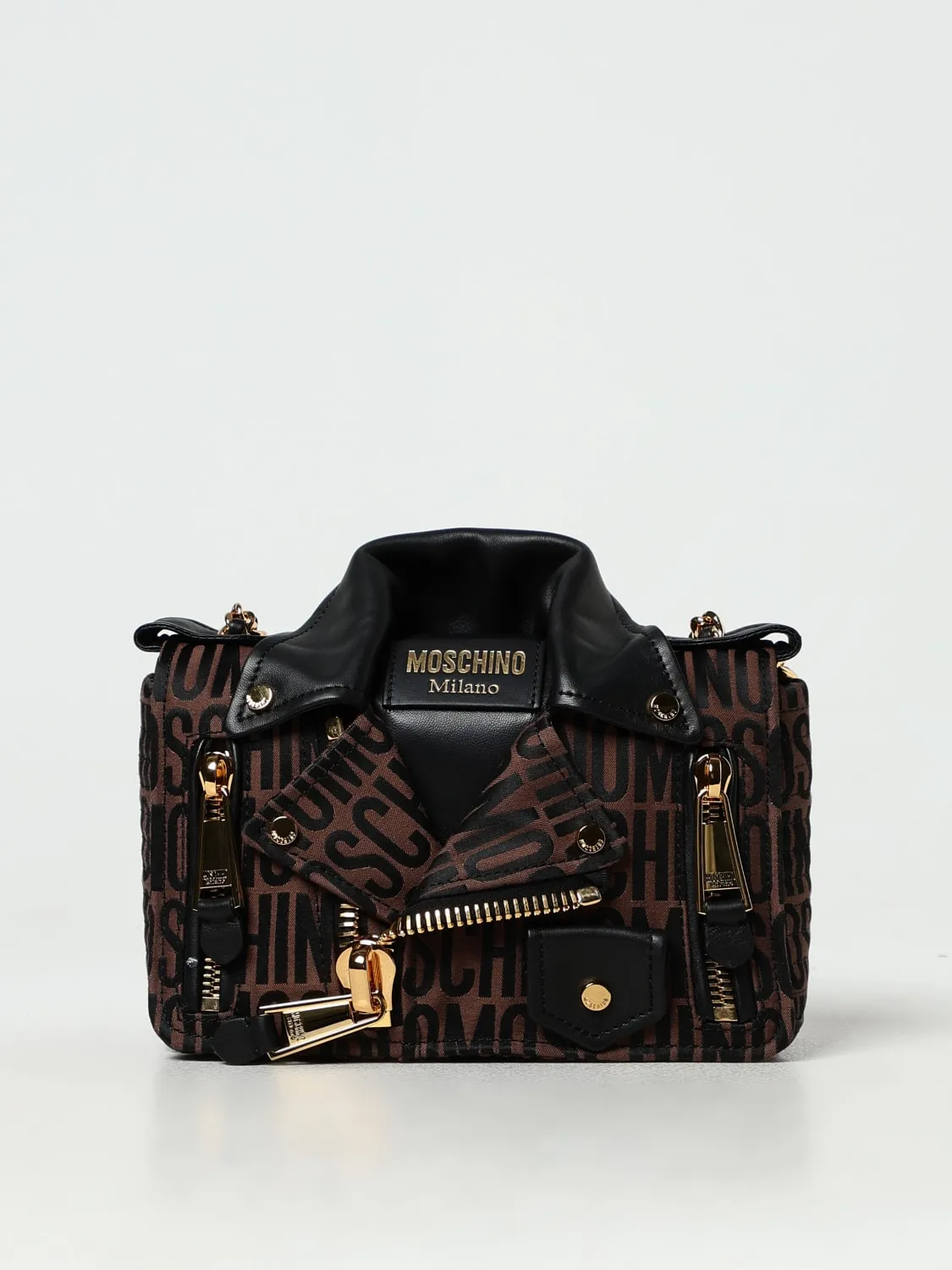 Borsa Moschino Couture in pelle e tessuto jacquard