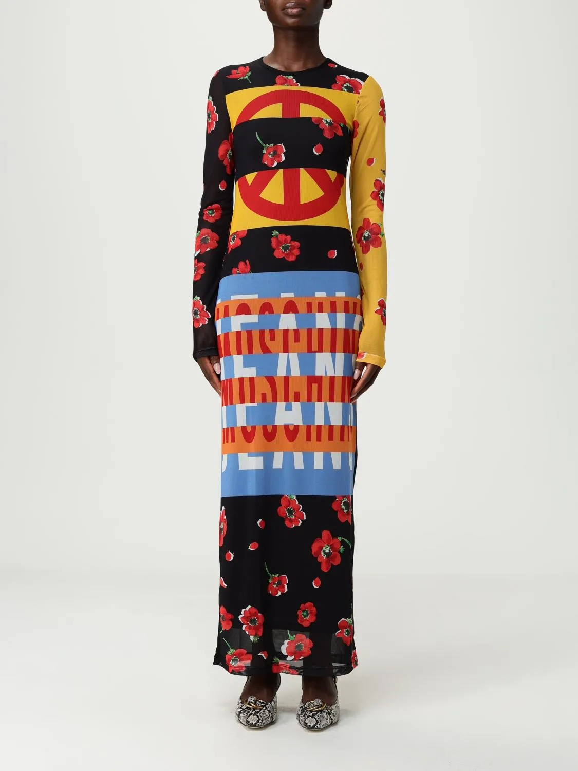 Abito lungo con stampa patchwork Moschino Jeans