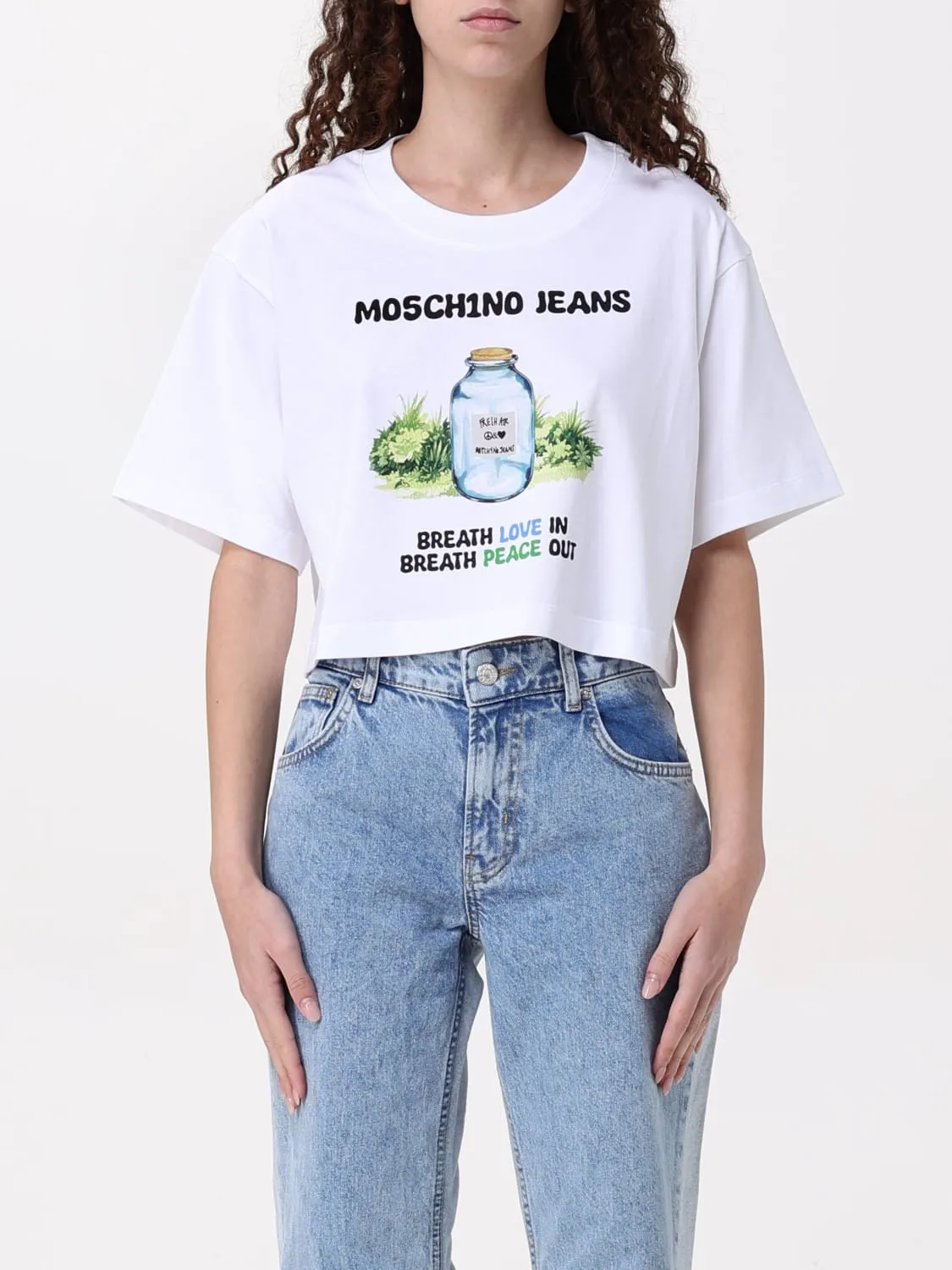 T-shirt crop in cotone stampato Moschino Jeans