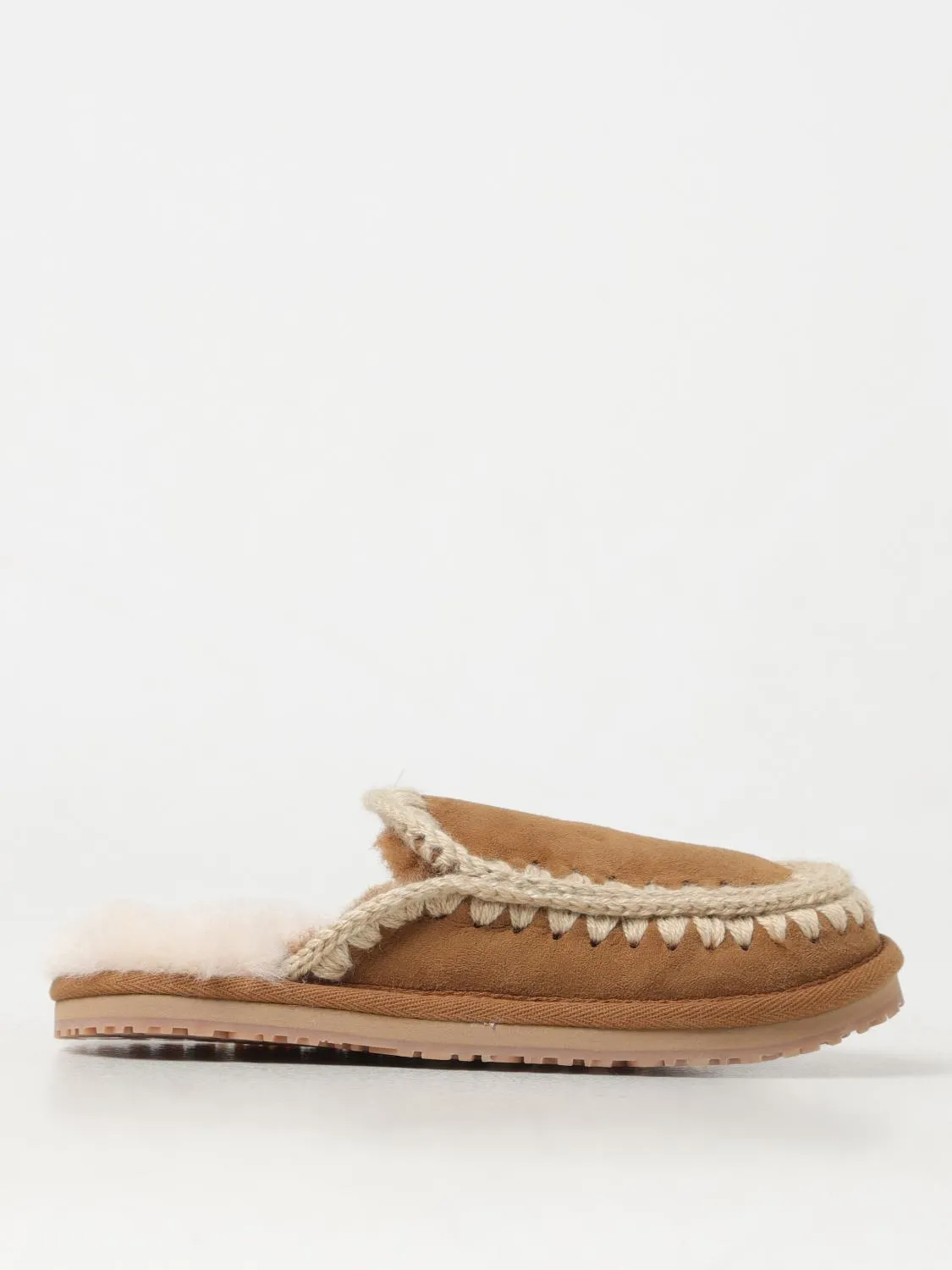 Slipper Full Eskimo Stitch Mou in camoscio con cuciture in lana