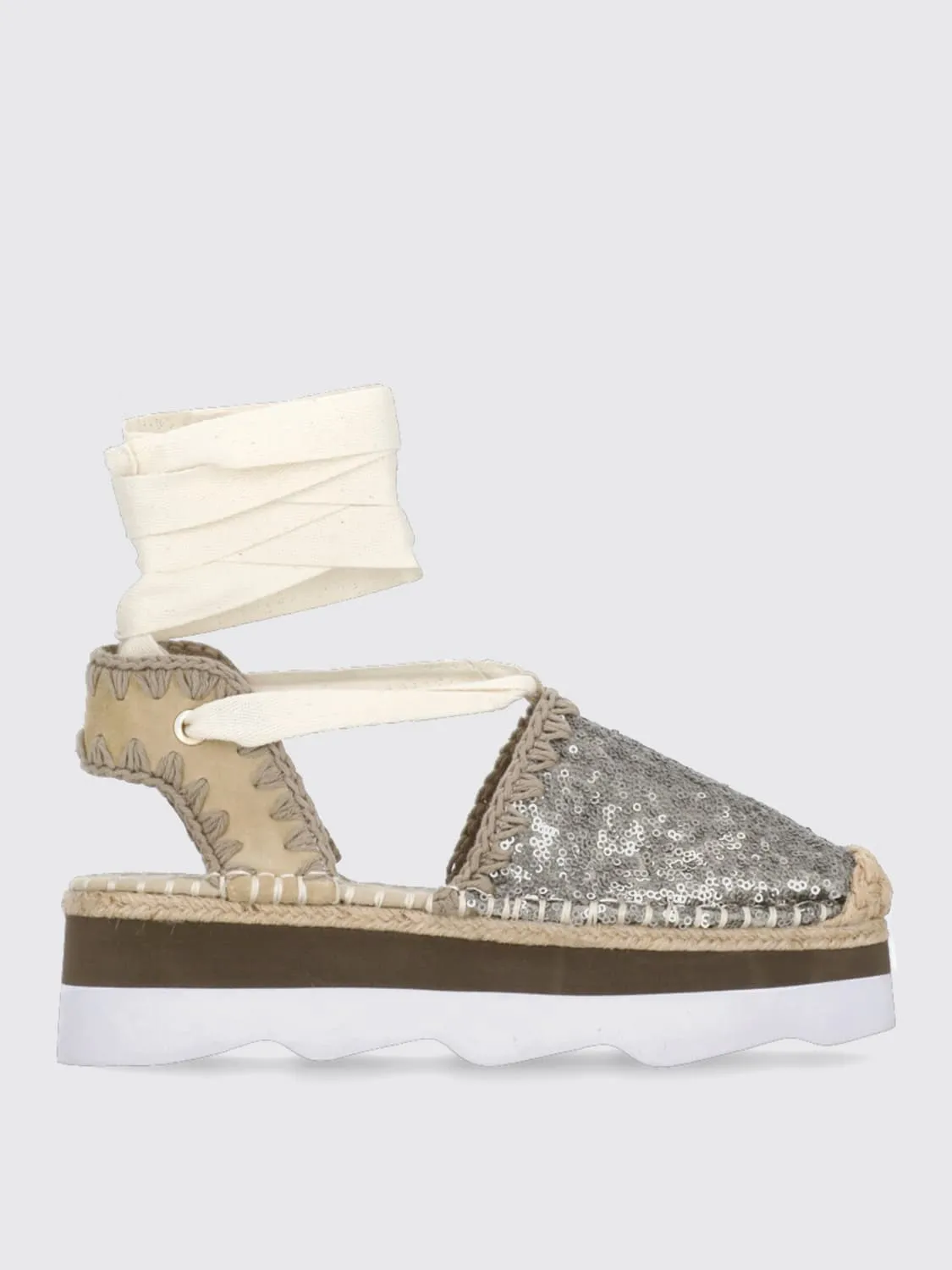 Espadrillas Mou in camoscio con cuciture all'uncinetto e paillettes