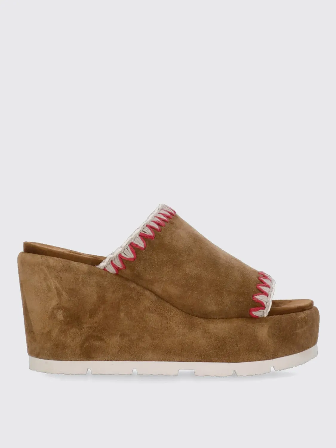 Sandalo con zeppa Mou in camoscio con cuciture all'uncinetto