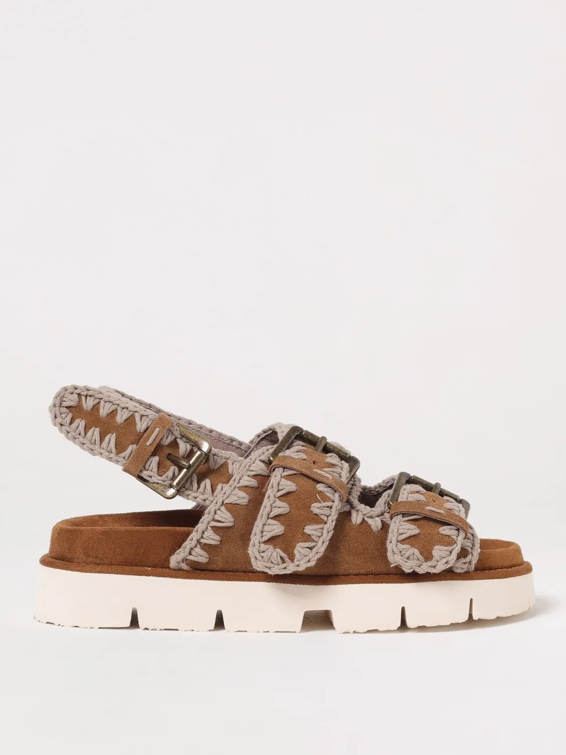 Sandalo New Bio Mou in camoscio con cuciture all'uncinetto