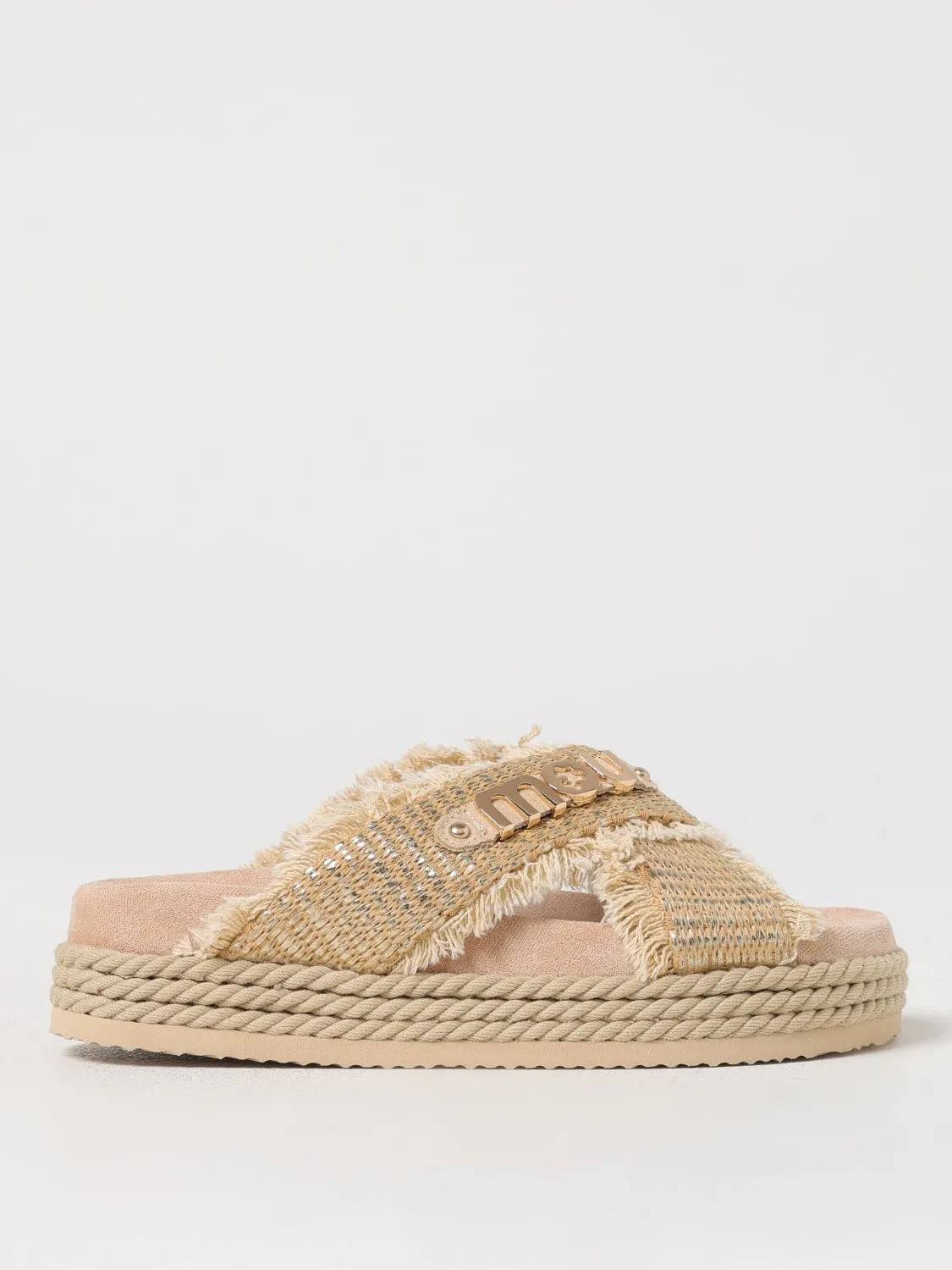 Sandalo Bounce Mou in rafia e cotone intrecciato con profili sfrangiati