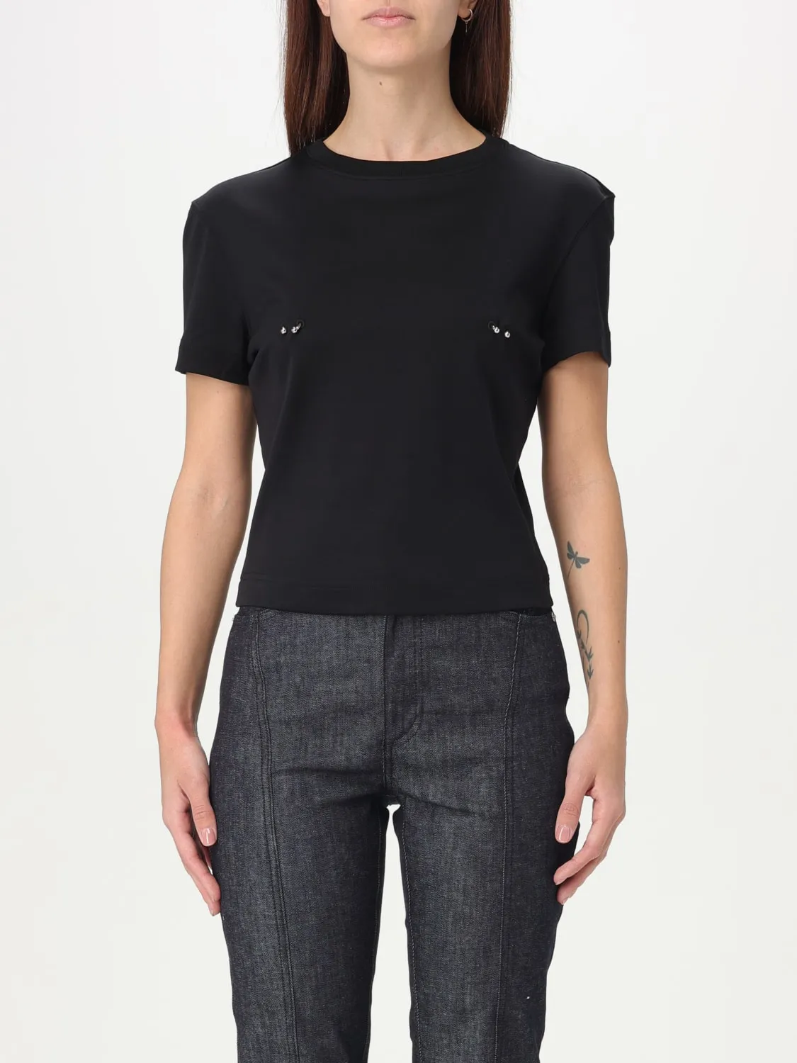 T-shirt crop in cotone Mugler con piercing
