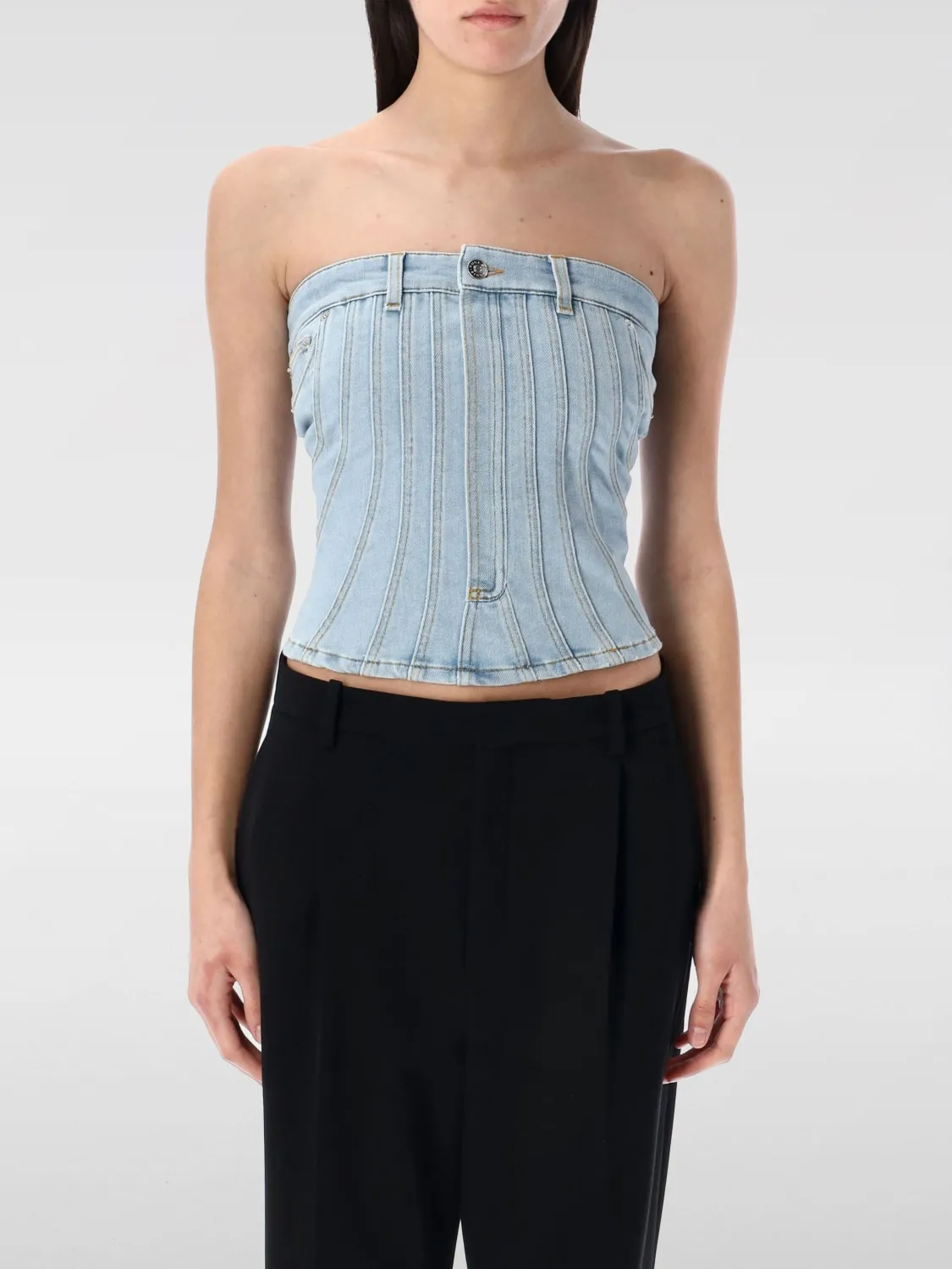 Top a fascia Mugler in denim